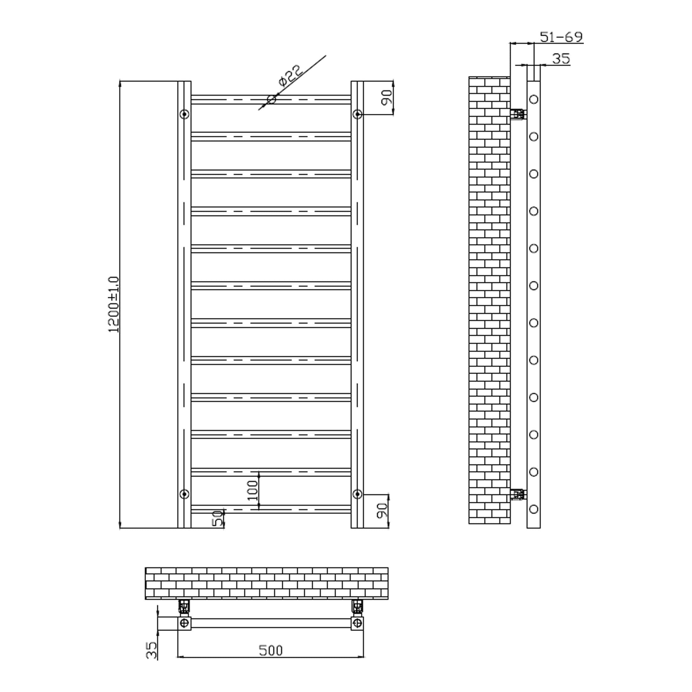 High-quality heated towel rail suitable for modern bathrooms, featuring durable steel construction and efficient heat output for comfort and practicality.