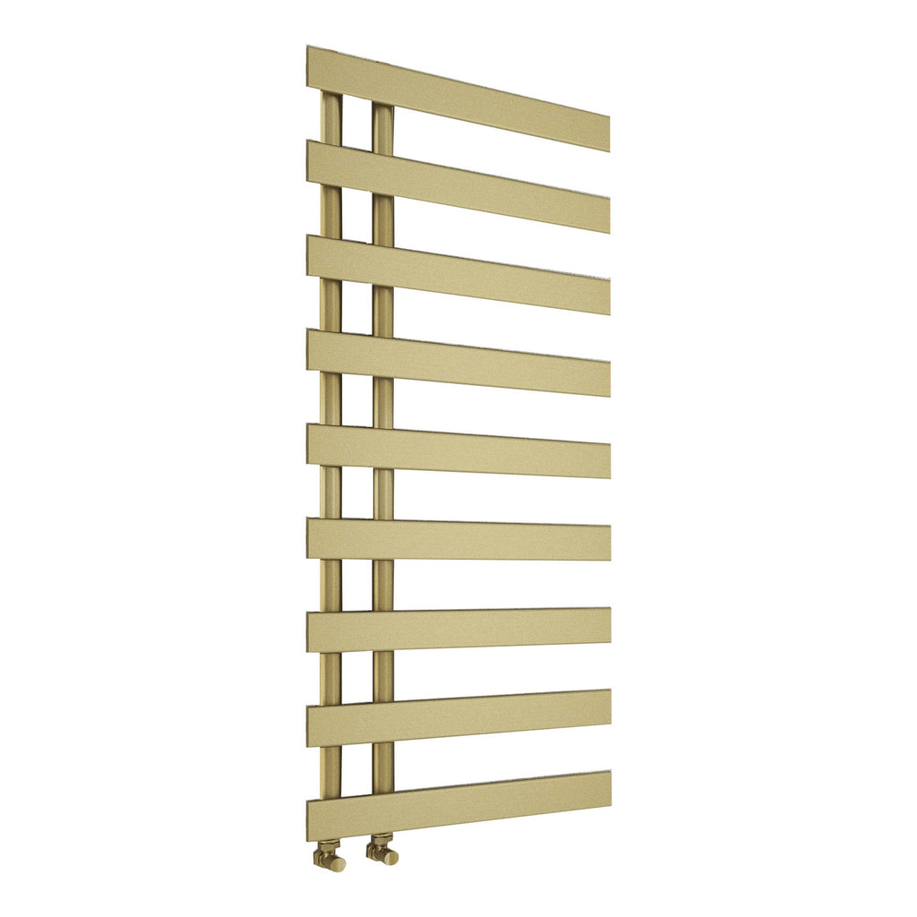 Modern beige vertical radiators, stylish and functional bathroom heating solutions, ideal for contemporary bathroom designs by Bubly Bathrooms.