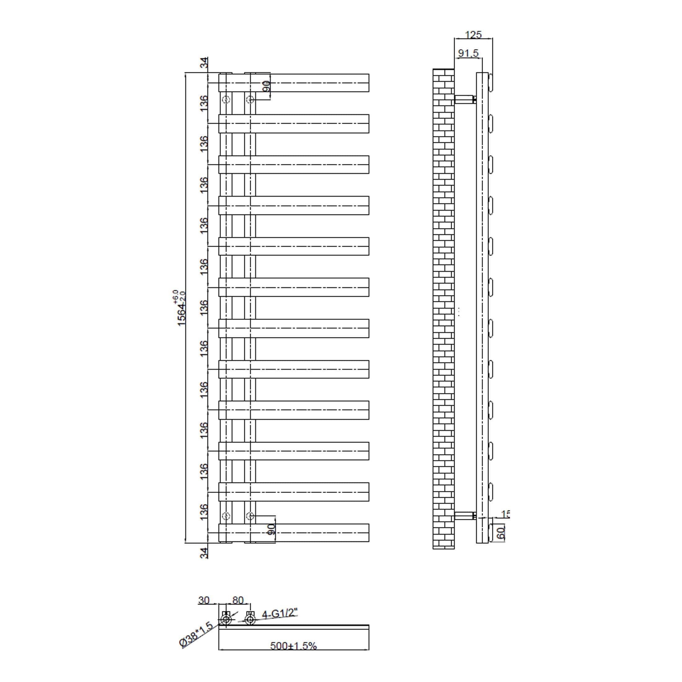 Elegant modern radiator design by Bubly Bathrooms, featuring precise technical specifications and sleek styling, ideal for contemporary bathroom heating solutions.