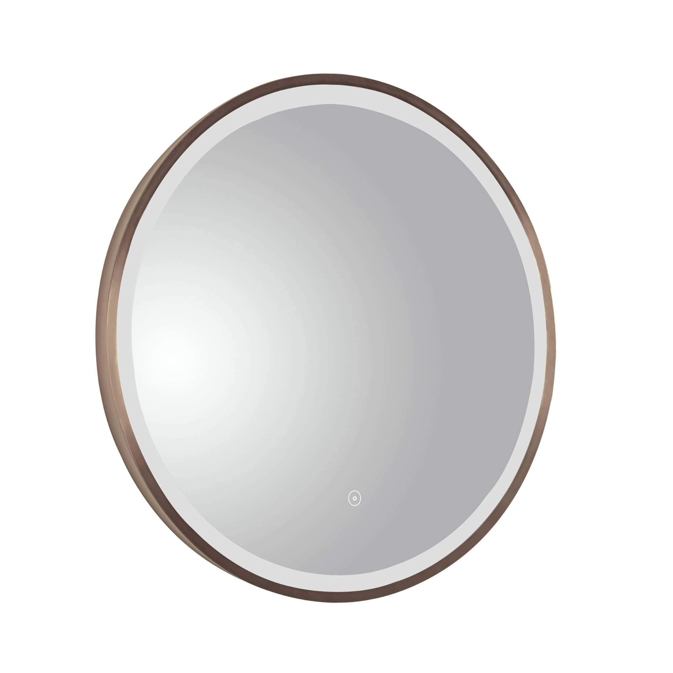 Sleek round bathroom mirror with LED lighting, designed for modern bathrooms by Bubly Bathrooms. Perfect for enhancing space and adding style to your bathroom décor.