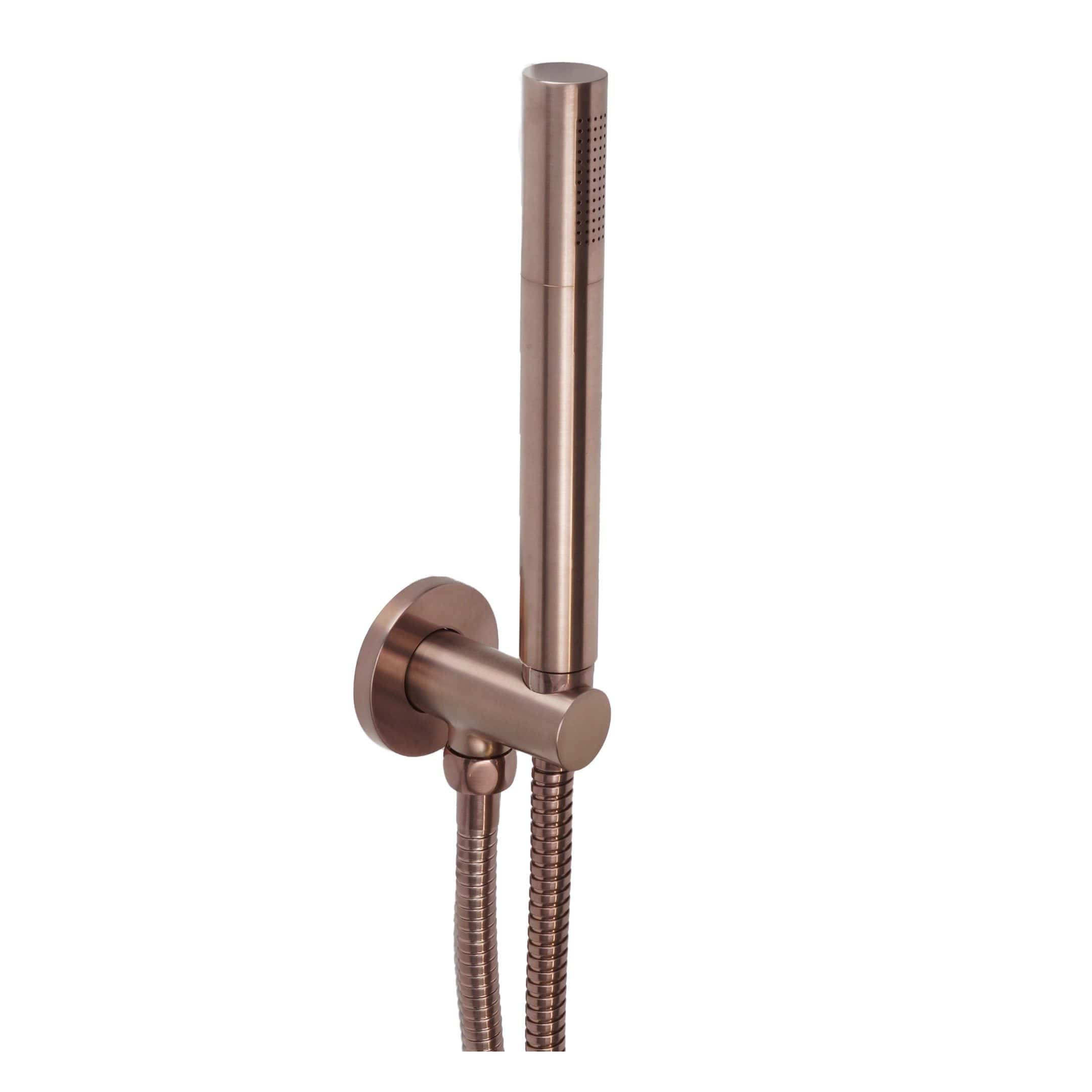Sleek rose gold handheld shower and rail system for modern bathrooms, featuring a detachable shower head, flexible hoses, and wall mount, perfect for stylish and functional bath upgrades.