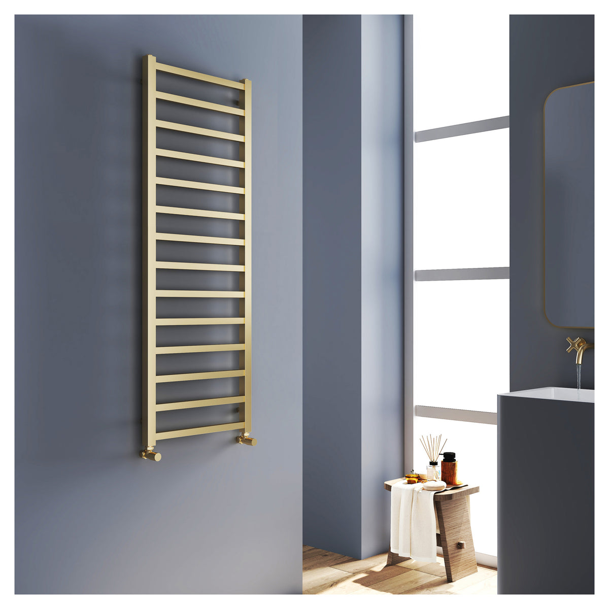 Tailored Levin Square Towel Radiator Brushed Brass - 1400 x 500mm