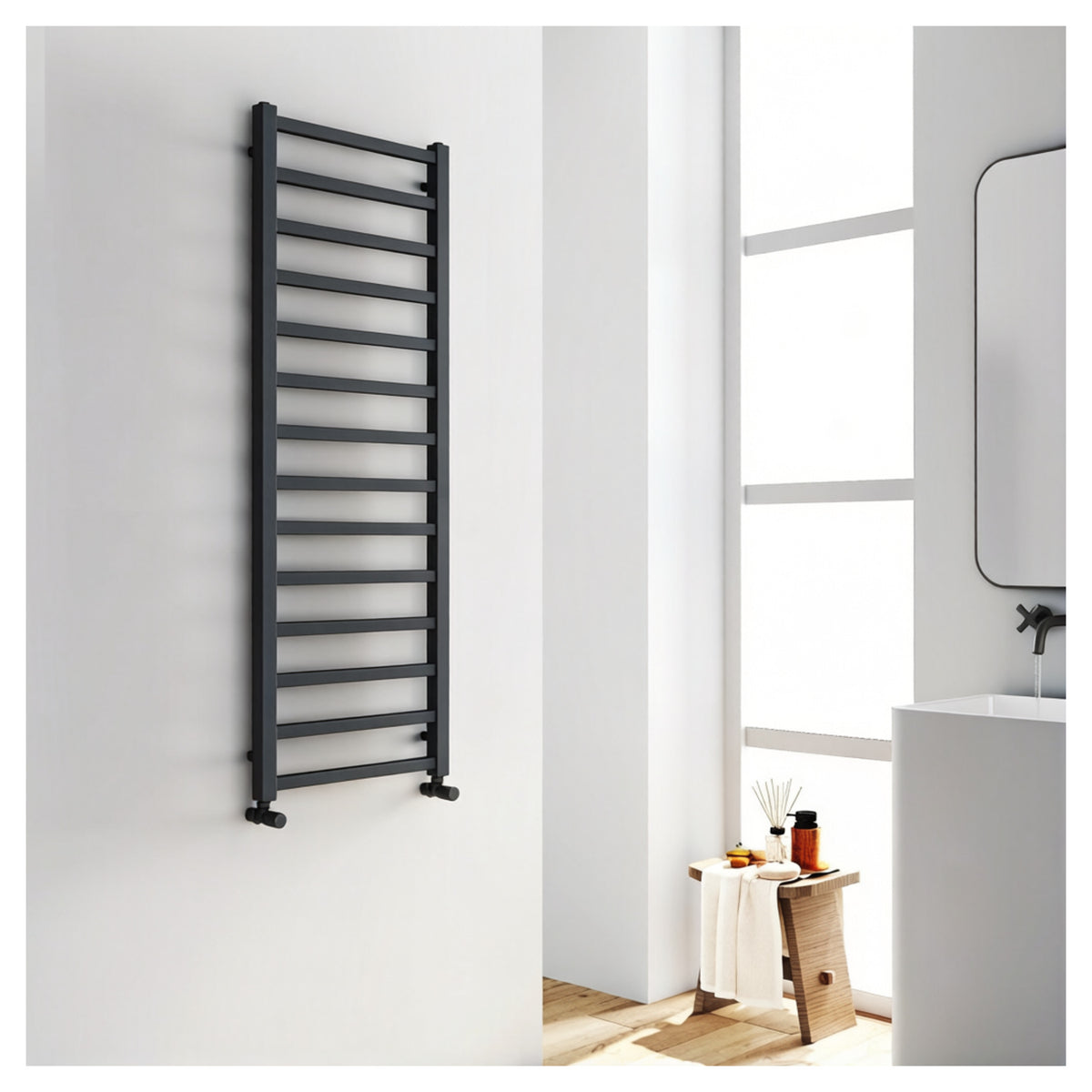 Tailored Levin Square Towel Radiator Black - 1400 x 500mm