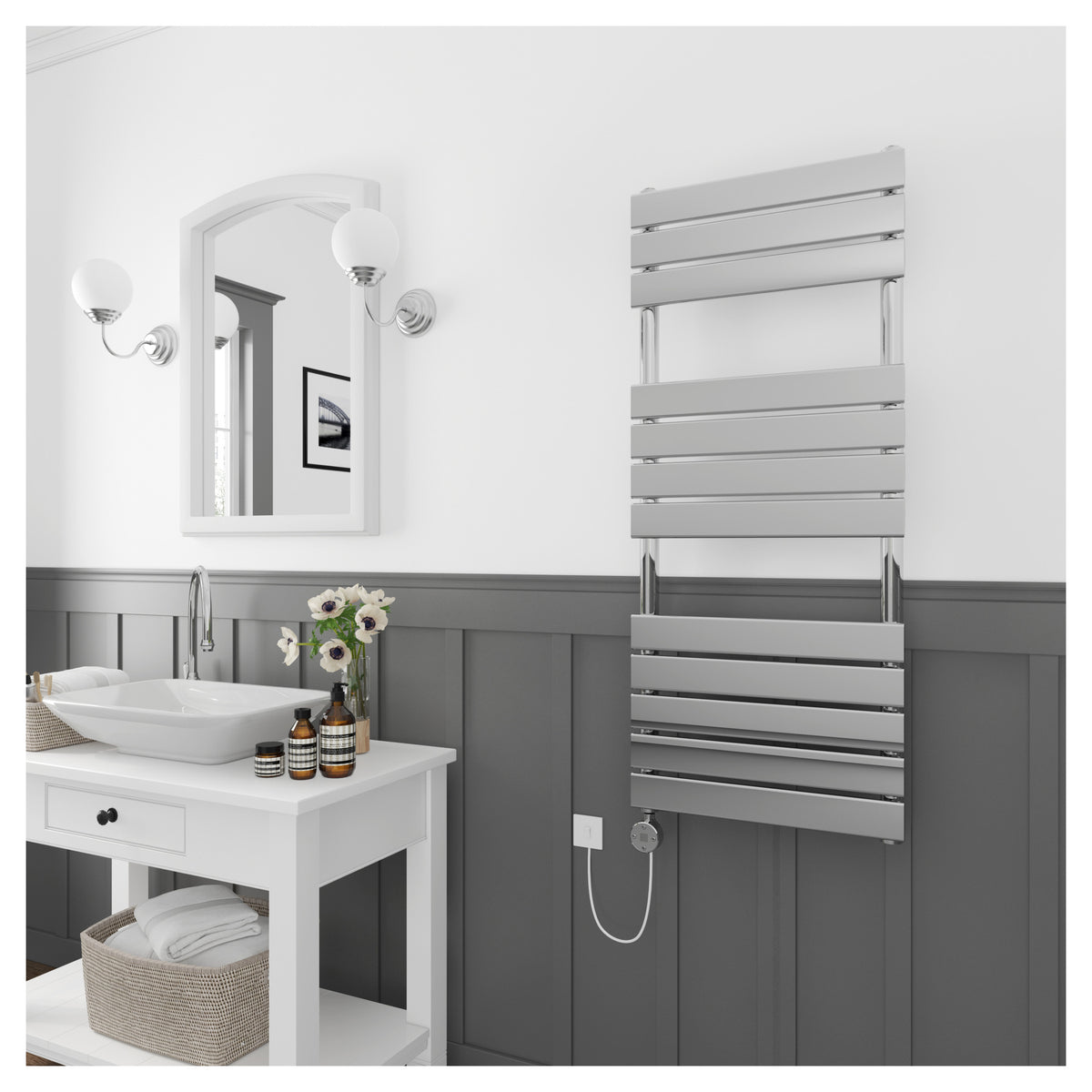 Tailored Queenstown Electric Pre - Filled Towel Rail with Thermo Element 1200 x 450mm, Chrome