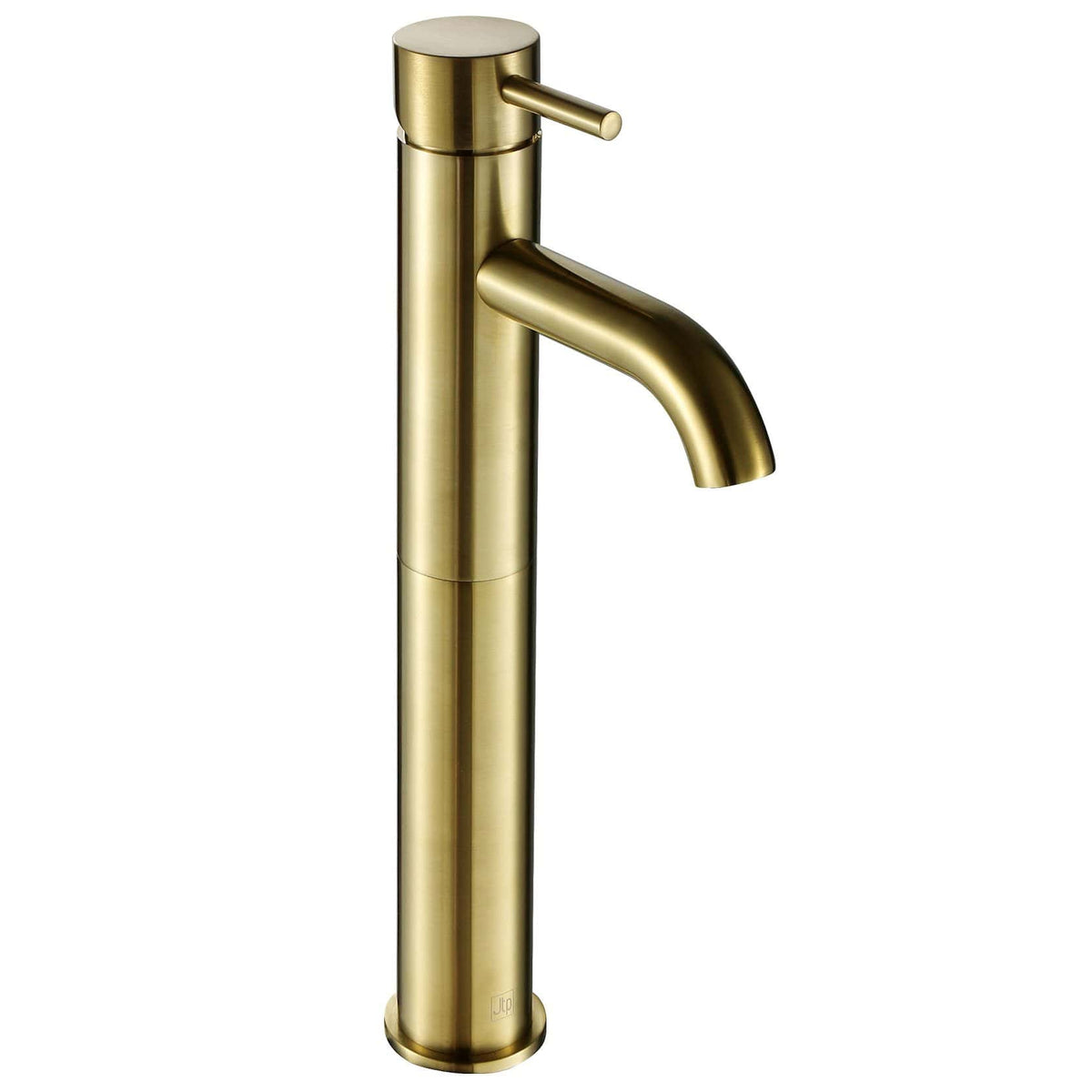 Brass bathroom tap with modern design, tall freestanding faucet for contemporary bathroom decor. Perfect for sinks and washbasins, durable and stylish gold finish.