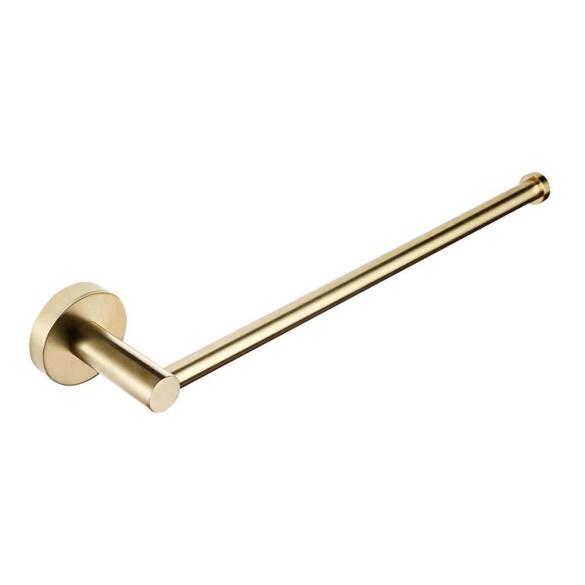 Polished gold bathroom towel rail holder highlighting luxury bathroom accessories on Bubly Bathrooms website.
