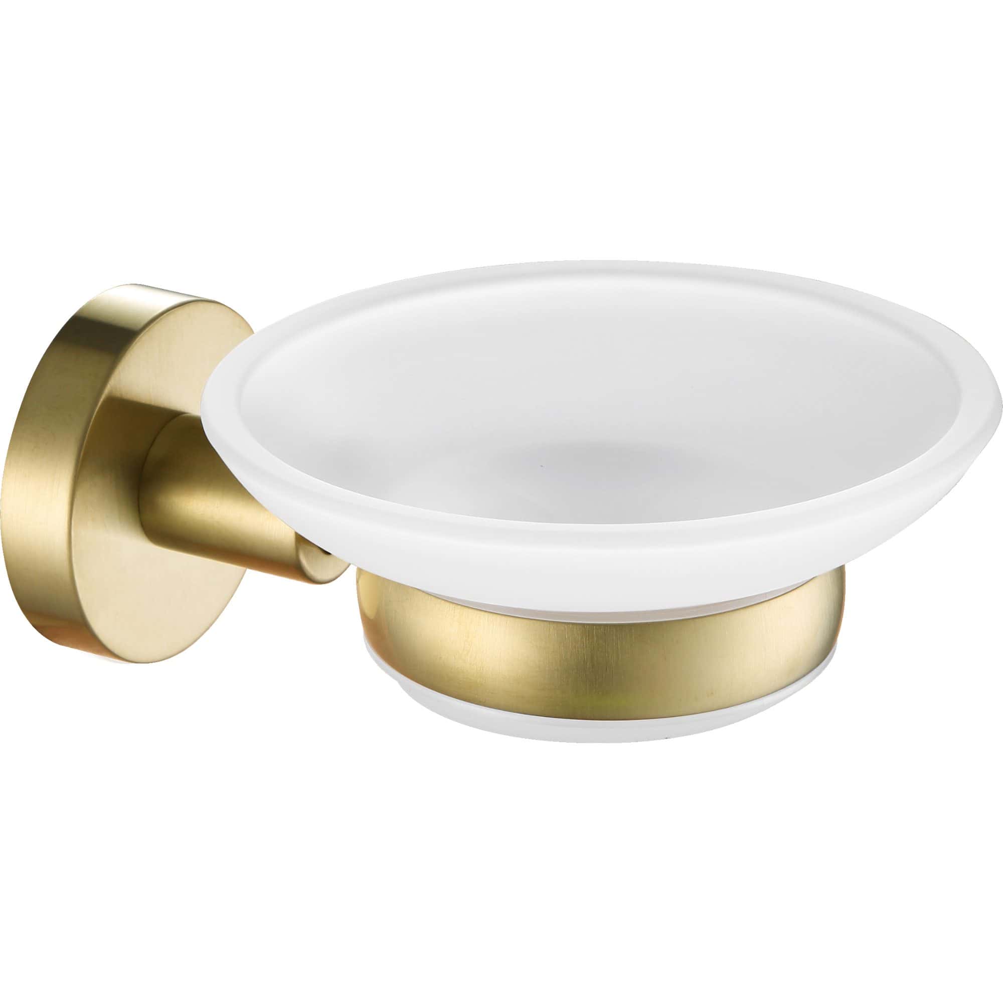 Polished brass and white soap dish wall holder, modern bathroom accessories, durable and stylish soap holder for bathroom decor.