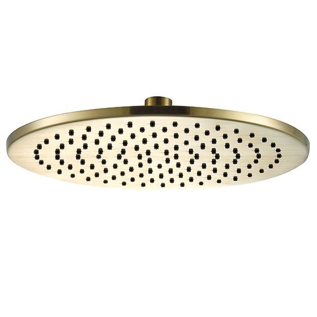 Glossy gold rainfall showerhead with multiple water outlets, modern bathroom fixture for luxury bathing experiences.