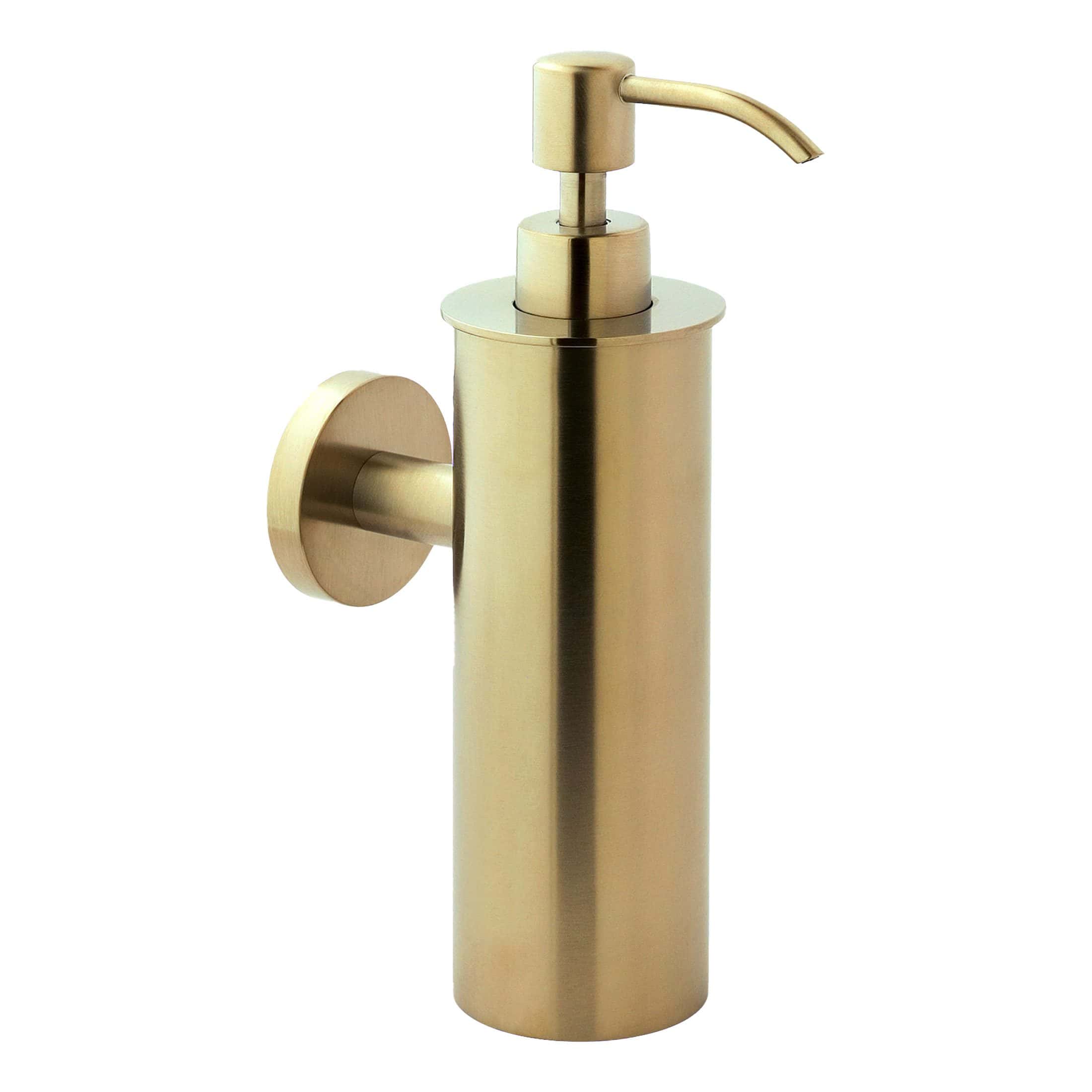 Brass bathroom soap dispenser wall-mounted, modern bathroom accessories, stylish kitchen or vanity soap pump dispenser, high-quality durable design, perfect for contemporary bathroom decor.