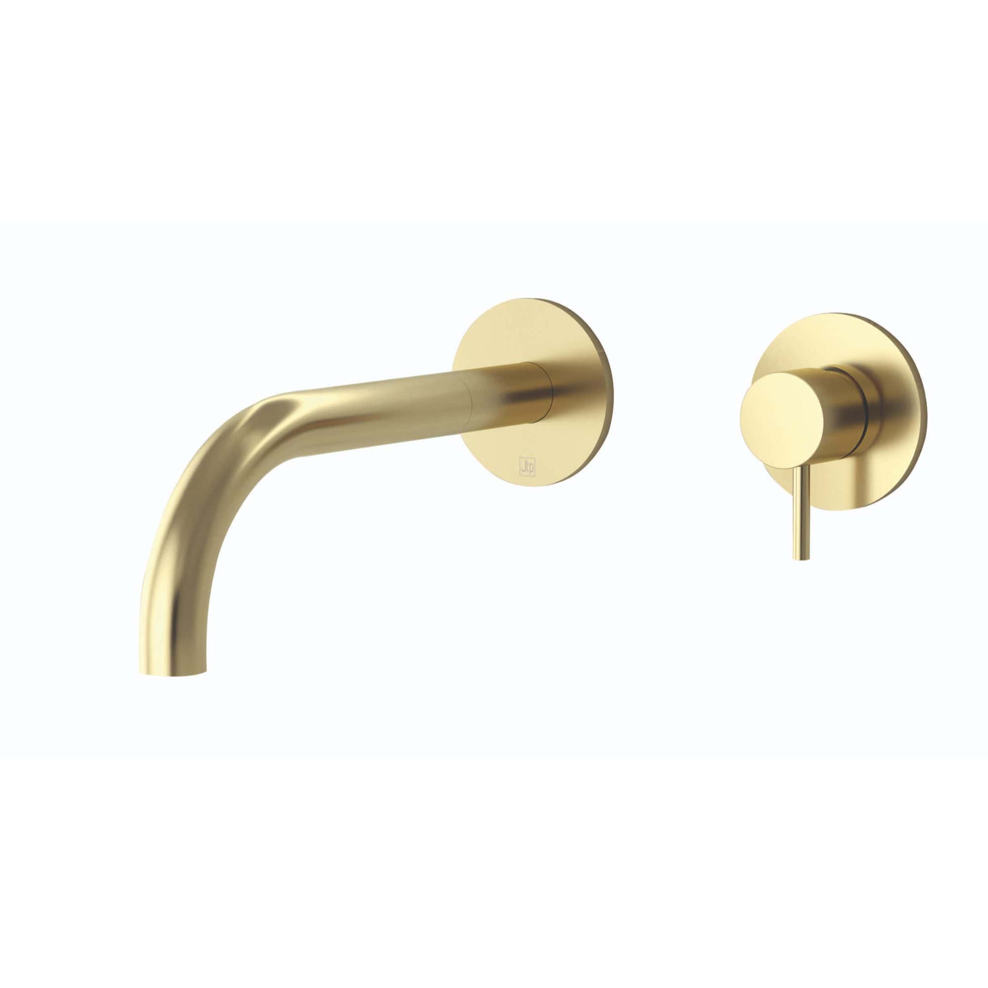 Sleek gold bathroom tap and control handle, modern brass fixtures for contemporary bathrooms and washbasins, elegant and durable design.
