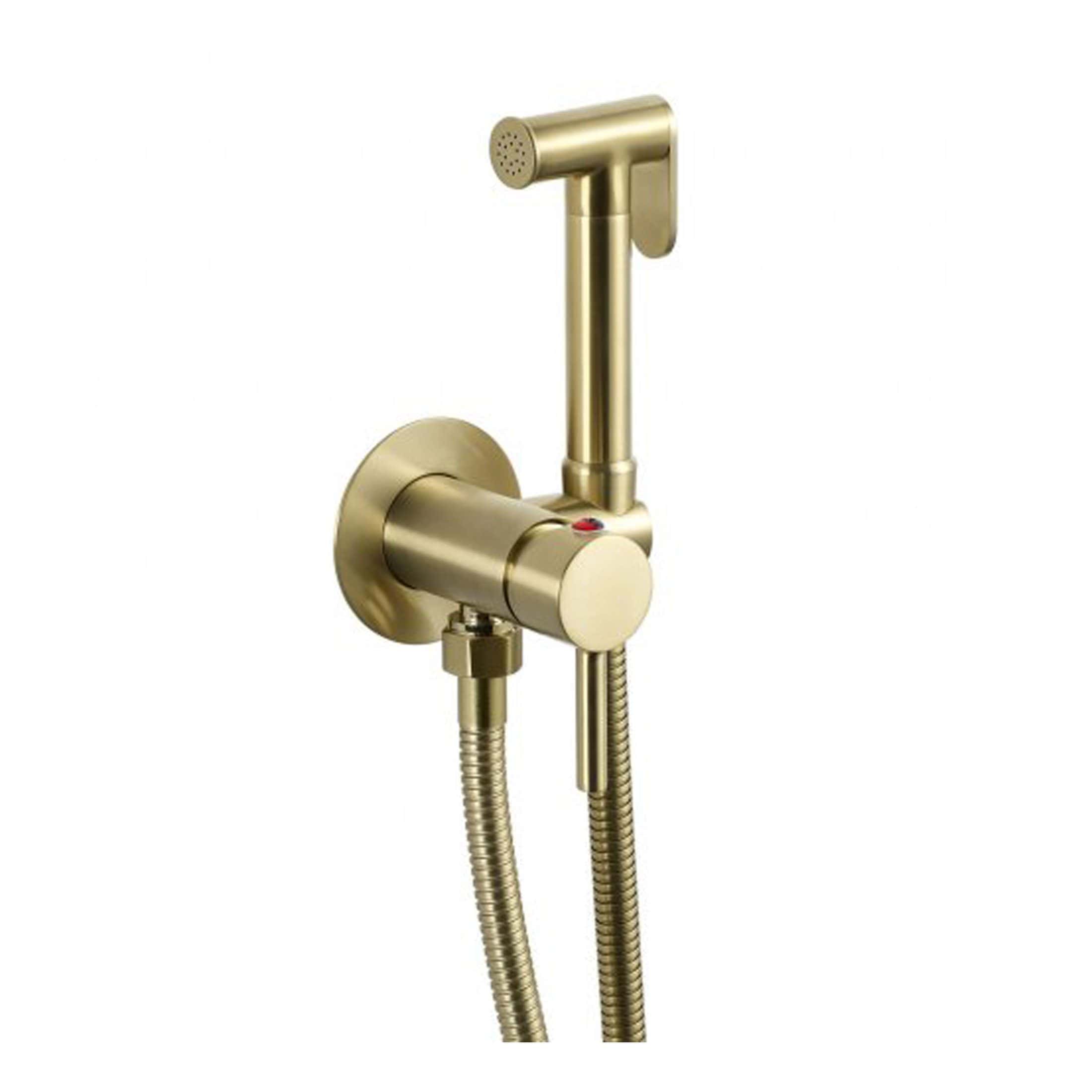 Brass bathroom bidet shower head with flexible hose and wall mount, modern and easy to install bidet sprayer for hygienic bathroom cleaning.