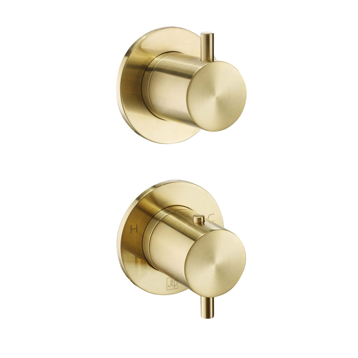 Sleek gold bathroom thermostatic shower controls with modern design, perfect for contemporary Bubly Bathrooms installations, offering precise water temperature adjustment.