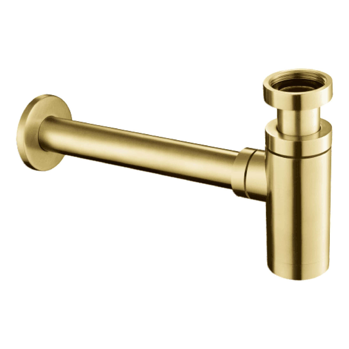 Brass bathroom pipe fitting for sink drainage, modern and stylish plumbing component for bathroom renovation. Gold finish enhances contemporary bathroom interior design.