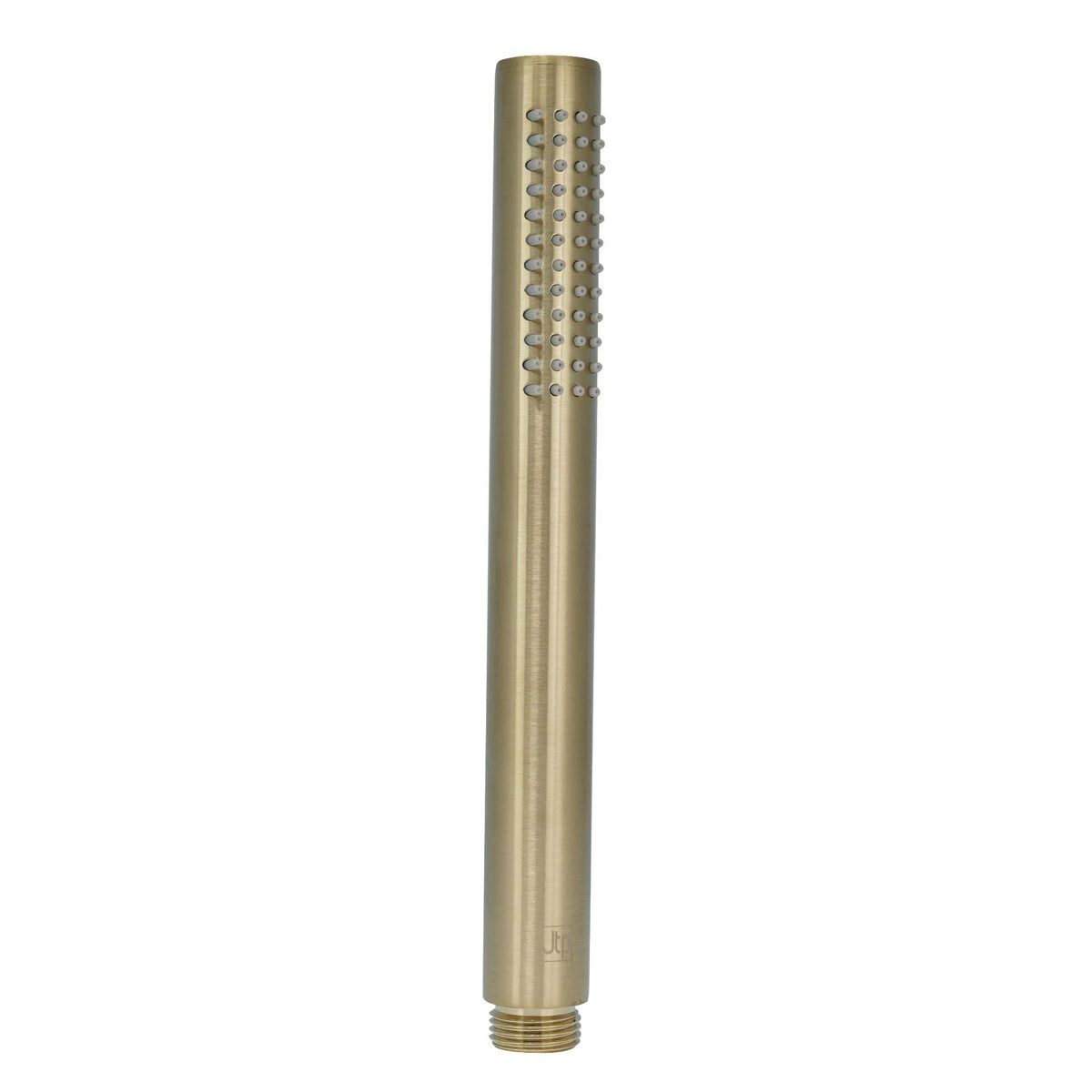 Bright gold handheld showerhead with multiple spray settings, perfect for modern bathrooms and luxurious shower experiences. Durable and stylish design from Bubly Bathrooms.