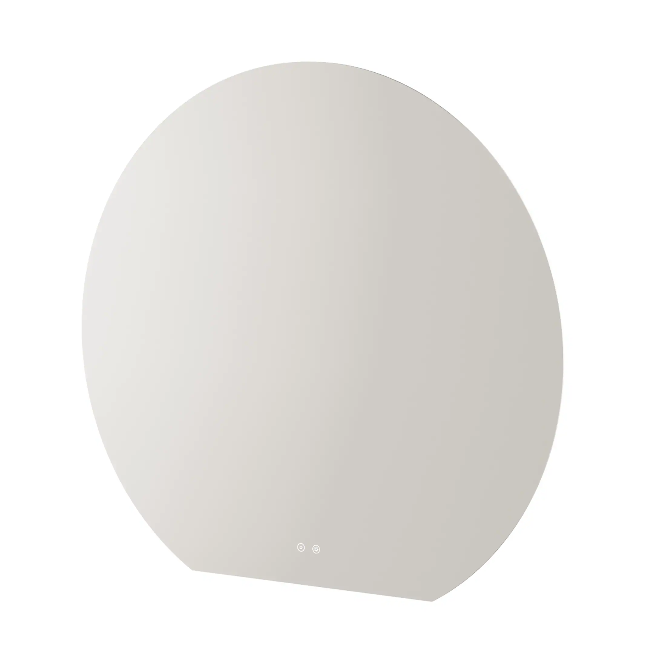 Minimalist white bathroom mirror with touch controls, perfect for modern bathroom decor and functional space enhancement. Designed for sleek, contemporary bathrooms with clean aesthetics.