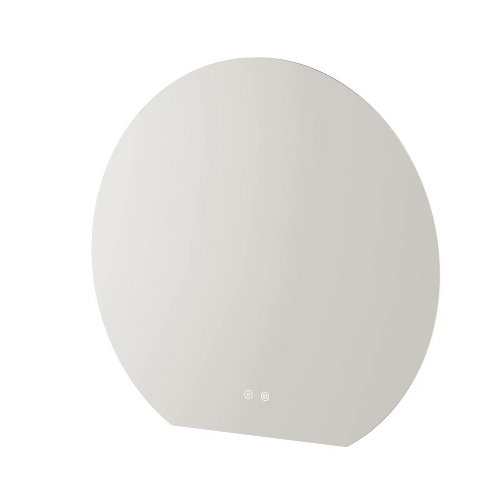 White modern bathroom exhaust fan with touch controls, designed for efficient ventilation in sleek bathroom spaces, featuring a minimalistic round design.
