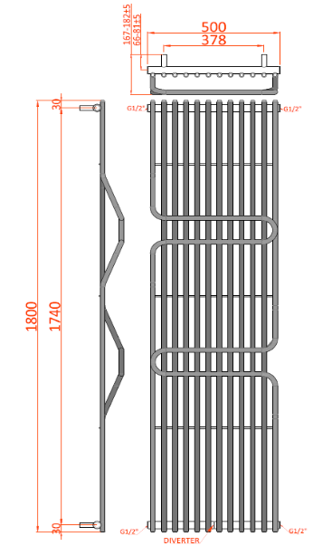 Reina Aletta White Designer Radiator - technical drawing with dimensions