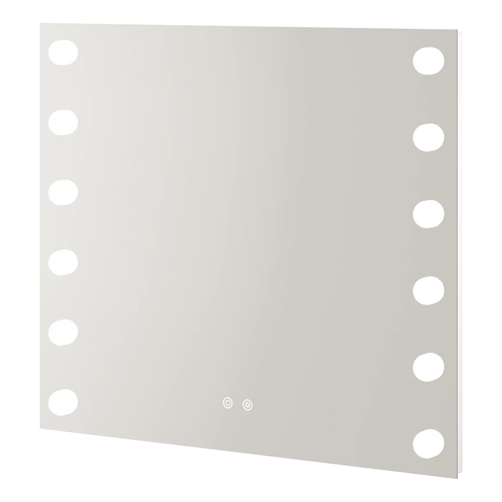 LED illuminated vanity mirror with adjustable brightness, modern bathroom lighting fixture, versatile for skincare and grooming, sleek design from Bubly Bathrooms.