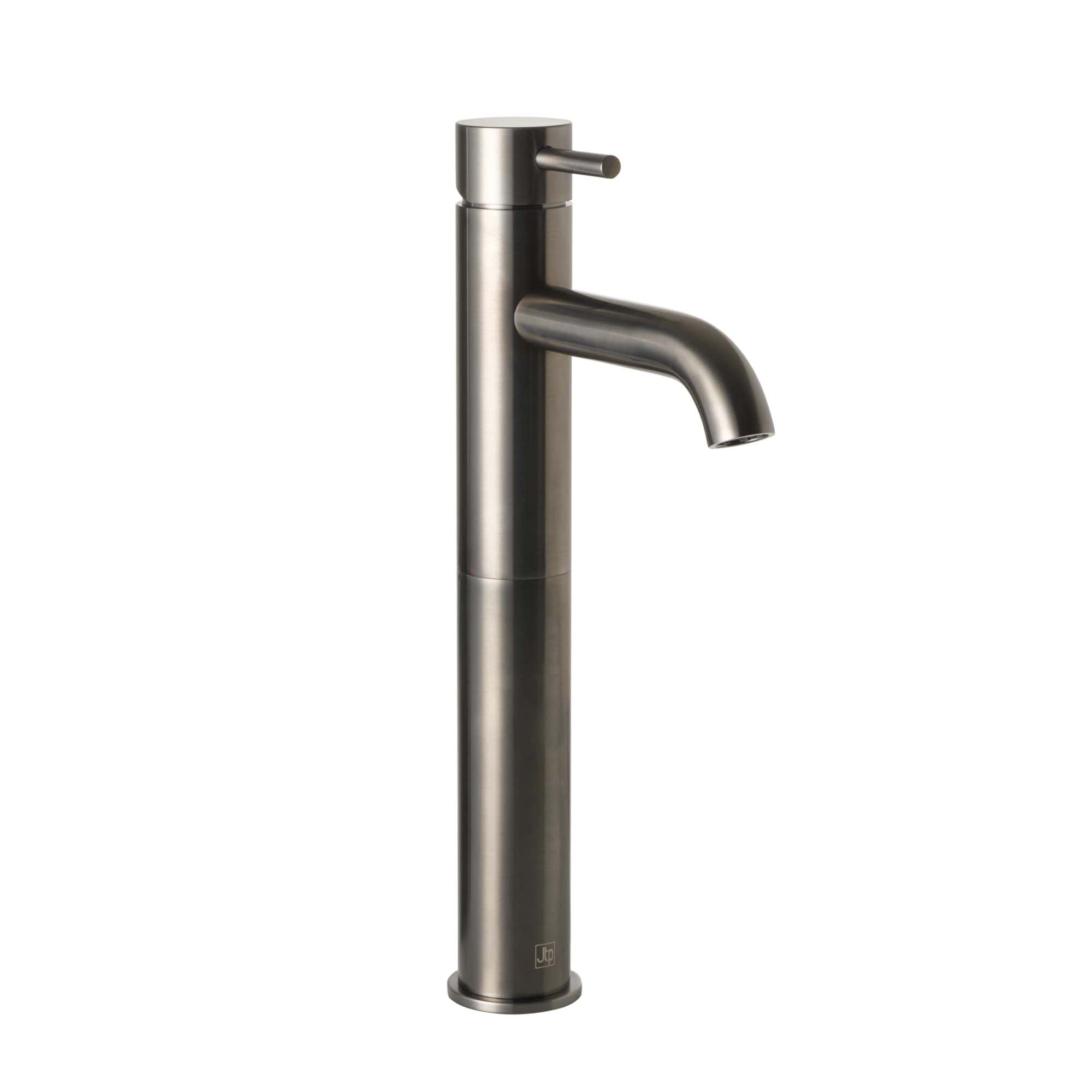 Sleek stainless steel freestanding bathroom sink tap with modern minimalist design, perfect for contemporary bathroom or washroom installations. Durable, easy to clean, and stylish.
