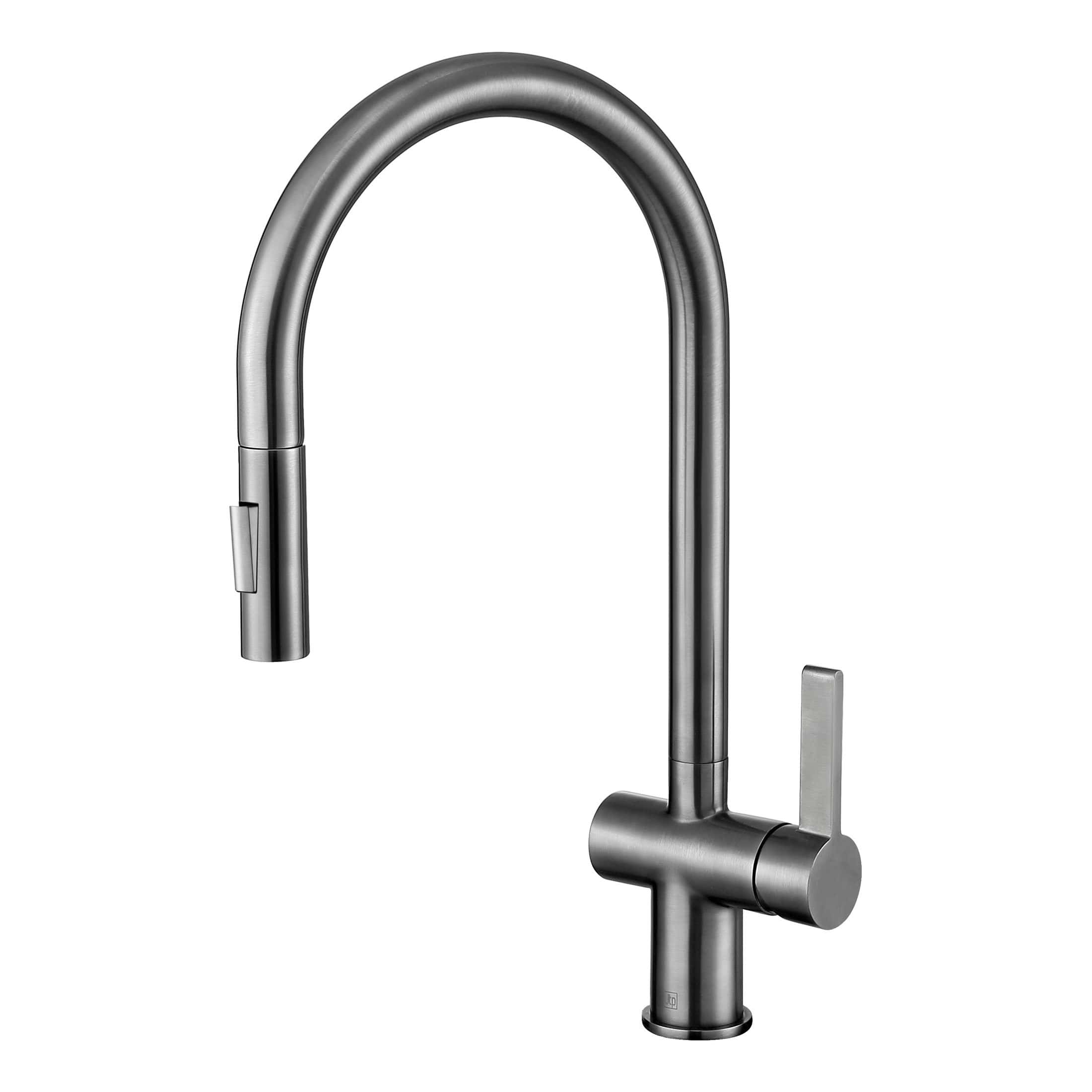 Sleek stainless steel kitchen tap with high-arc design, modern single lever handle, ideal for contemporary bathroom or kitchen renovations, durable and easy to install.