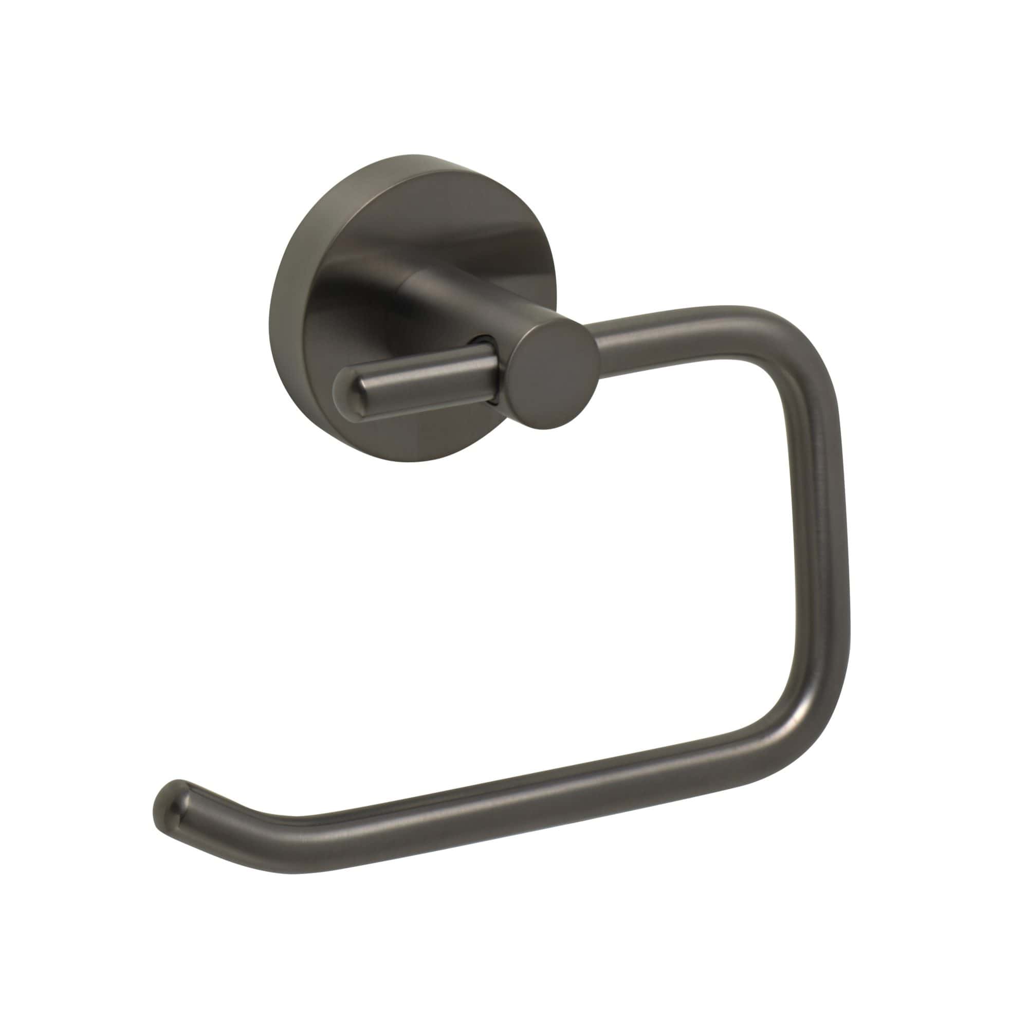Stainless steel toilet paper holder with wall mount, modern bathroom accessory. Durable and sleek design ideal for contemporary bathrooms. Perfect for easy toilet paper access.