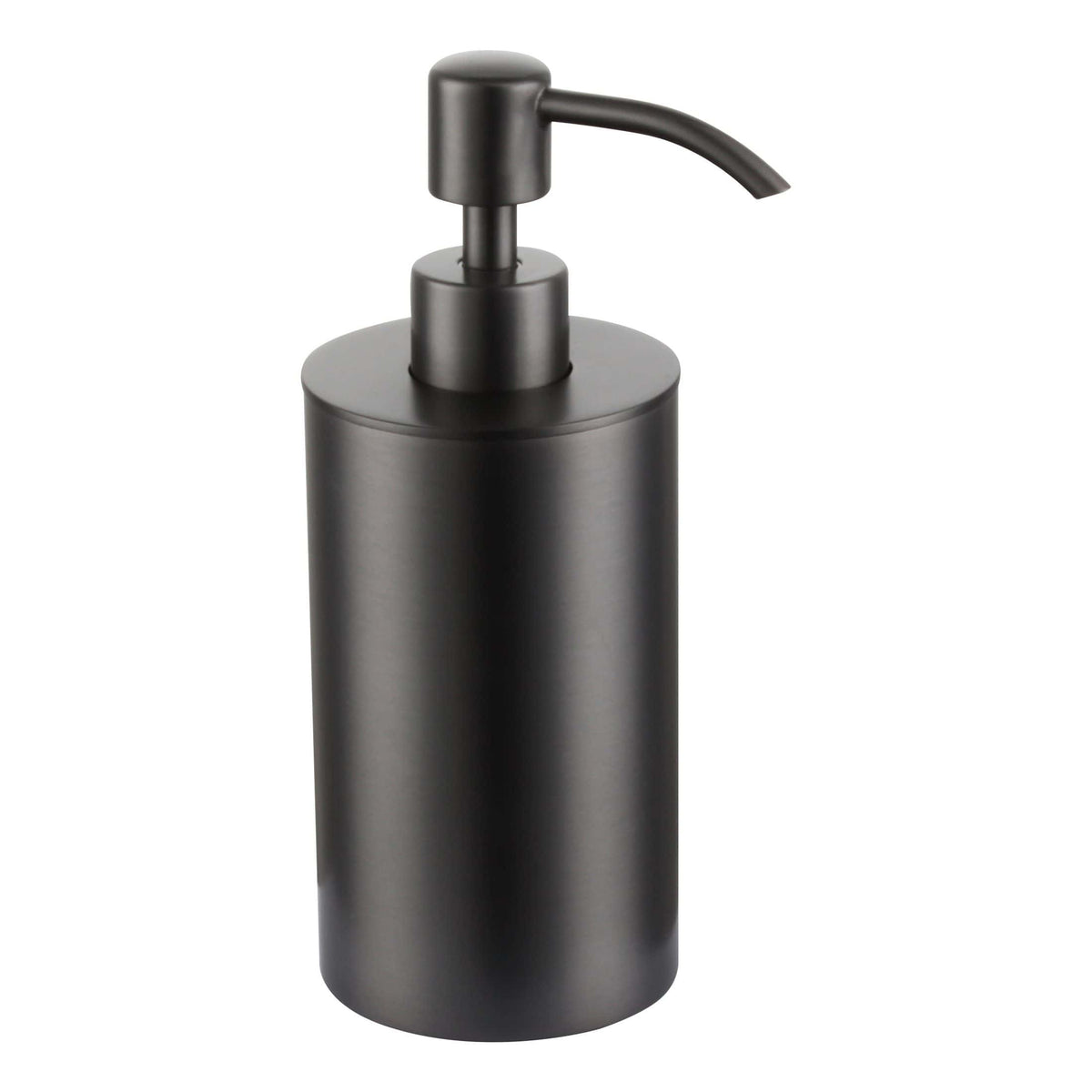 Polished black soap dispenser for bathroom or kitchen, modern design with pump top, ideal for liquid soap or lotion storage.