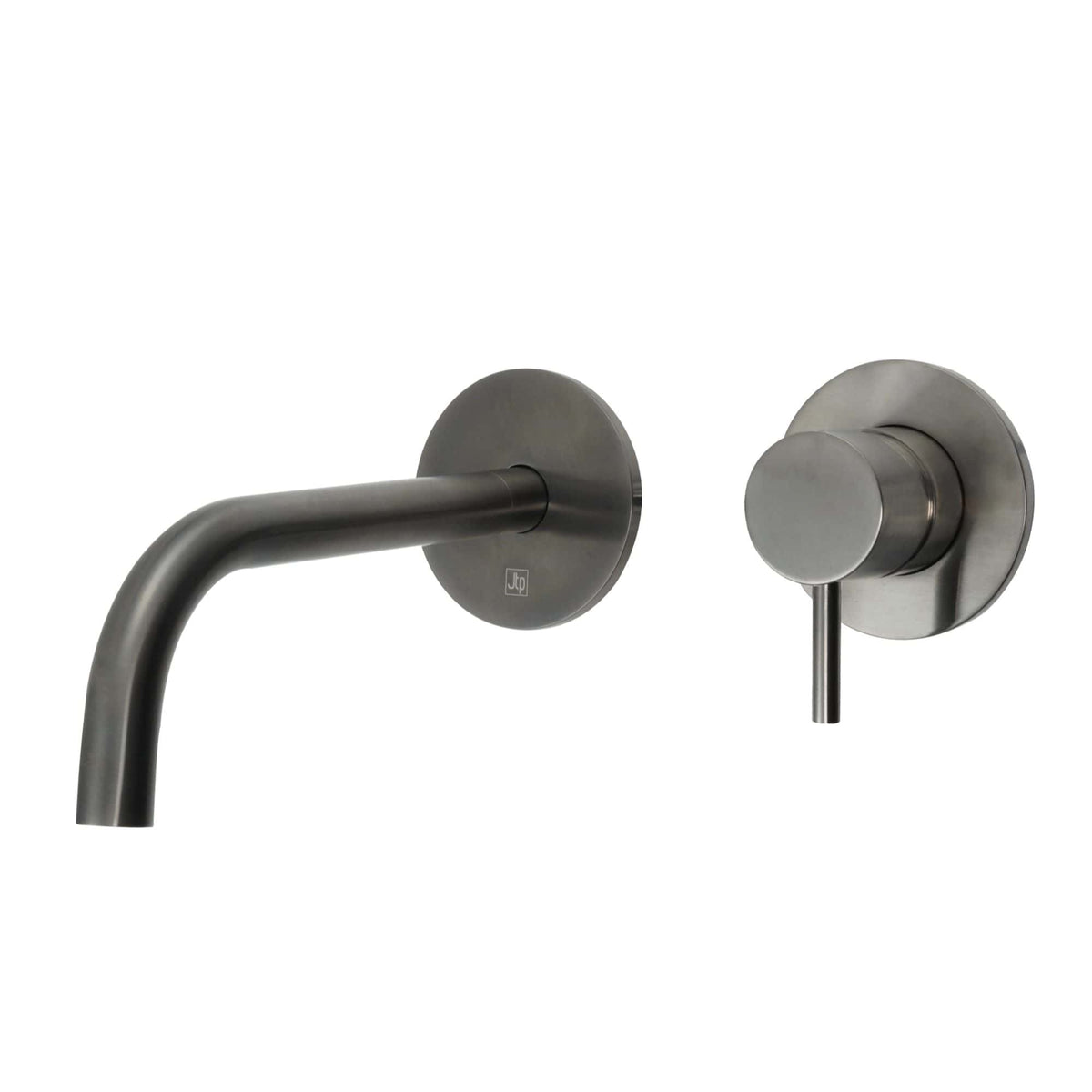 Sleek stainless steel wall-mounted kitchen tap and control lever, modern design perfect for contemporary bathrooms and kitchens.