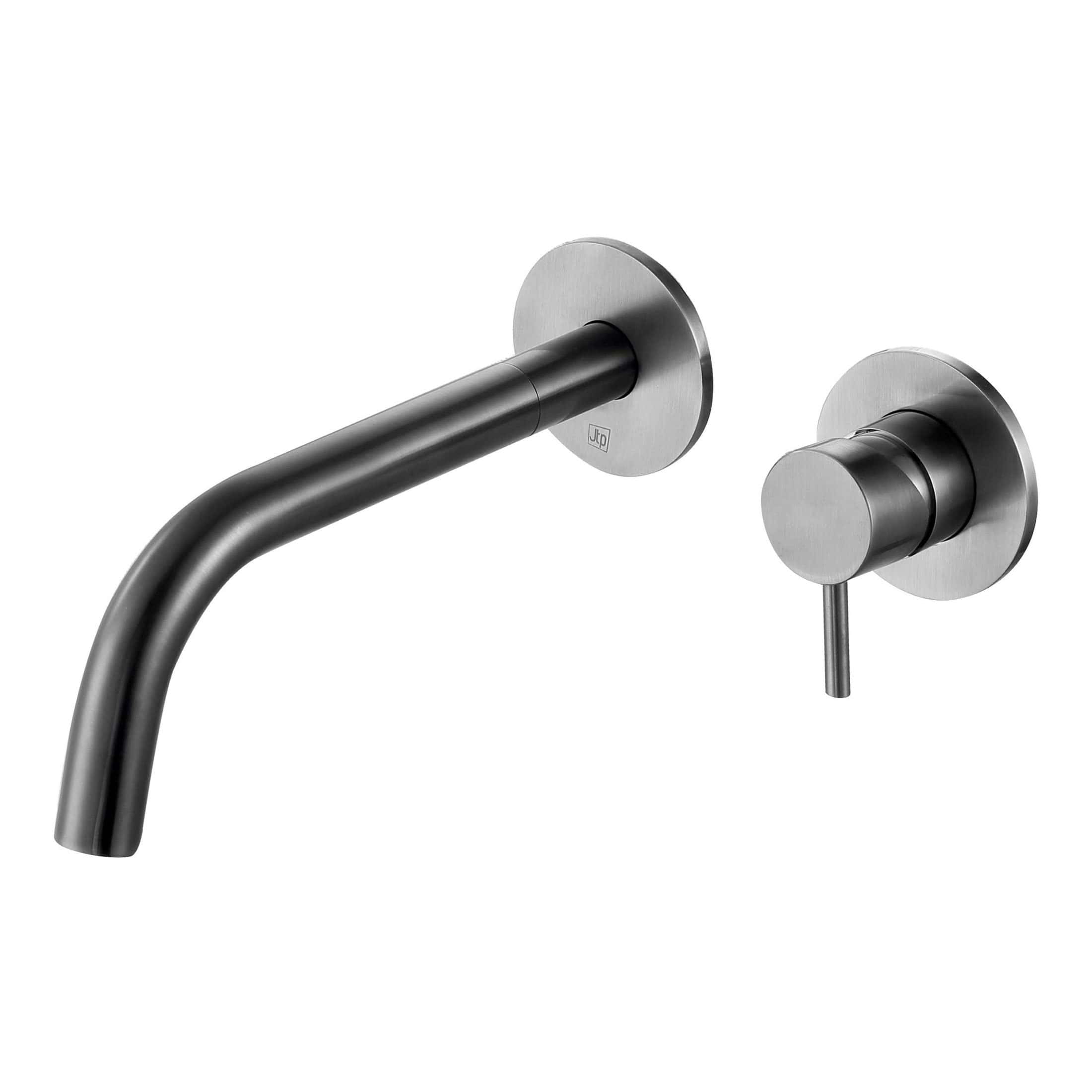 Sleek stainless steel wall-mounted kitchen tap with modern minimalist design, perfect for contemporary bathroom and kitchen renovations. Durable and stylish for everyday use.