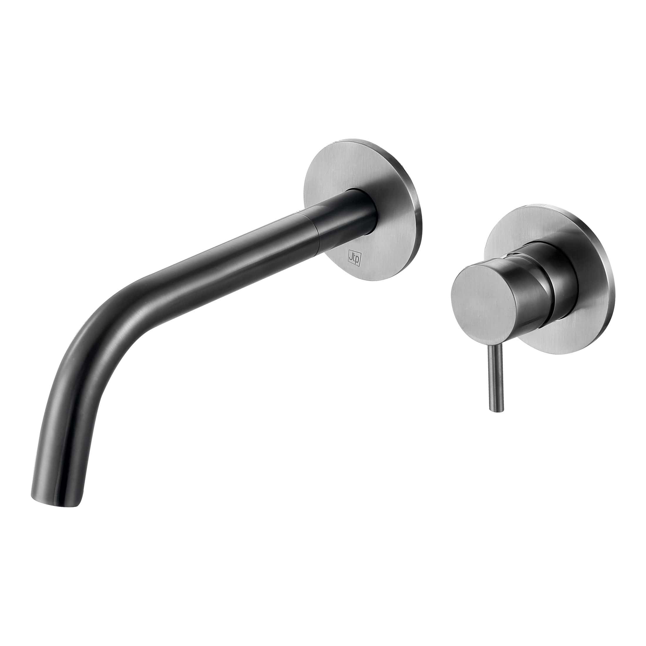 Sleek stainless steel wall-mounted kitchen tap with a modern design, ideal for contemporary kitchens, featuring a detachable spout and minimalistic style.