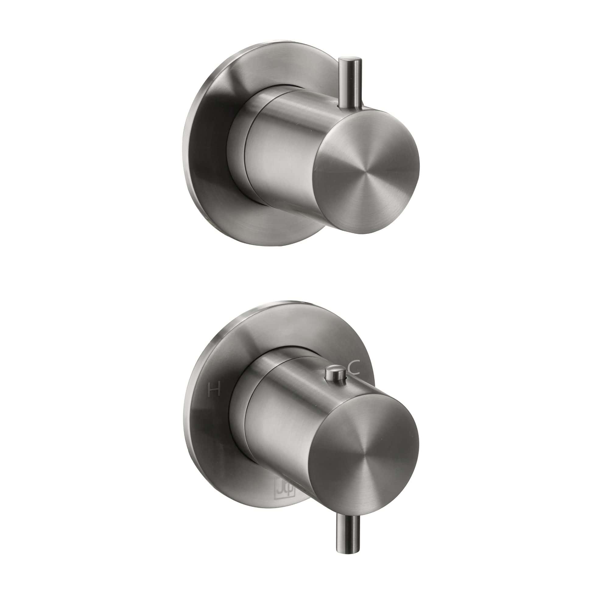 Sleek stainless steel shower mixer tap with dual controls for temperature and flow, perfect for modern bathroom renovations. Durable and stylish design ideal for luxury bathrooms.