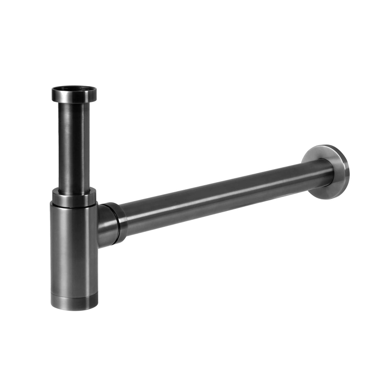 Sleek stainless steel bottle trap designed for modern bathroom sinks and vanities, ensuring effective drainage and corrosion resistance. Perfect for contemporary Bubly bathrooms.