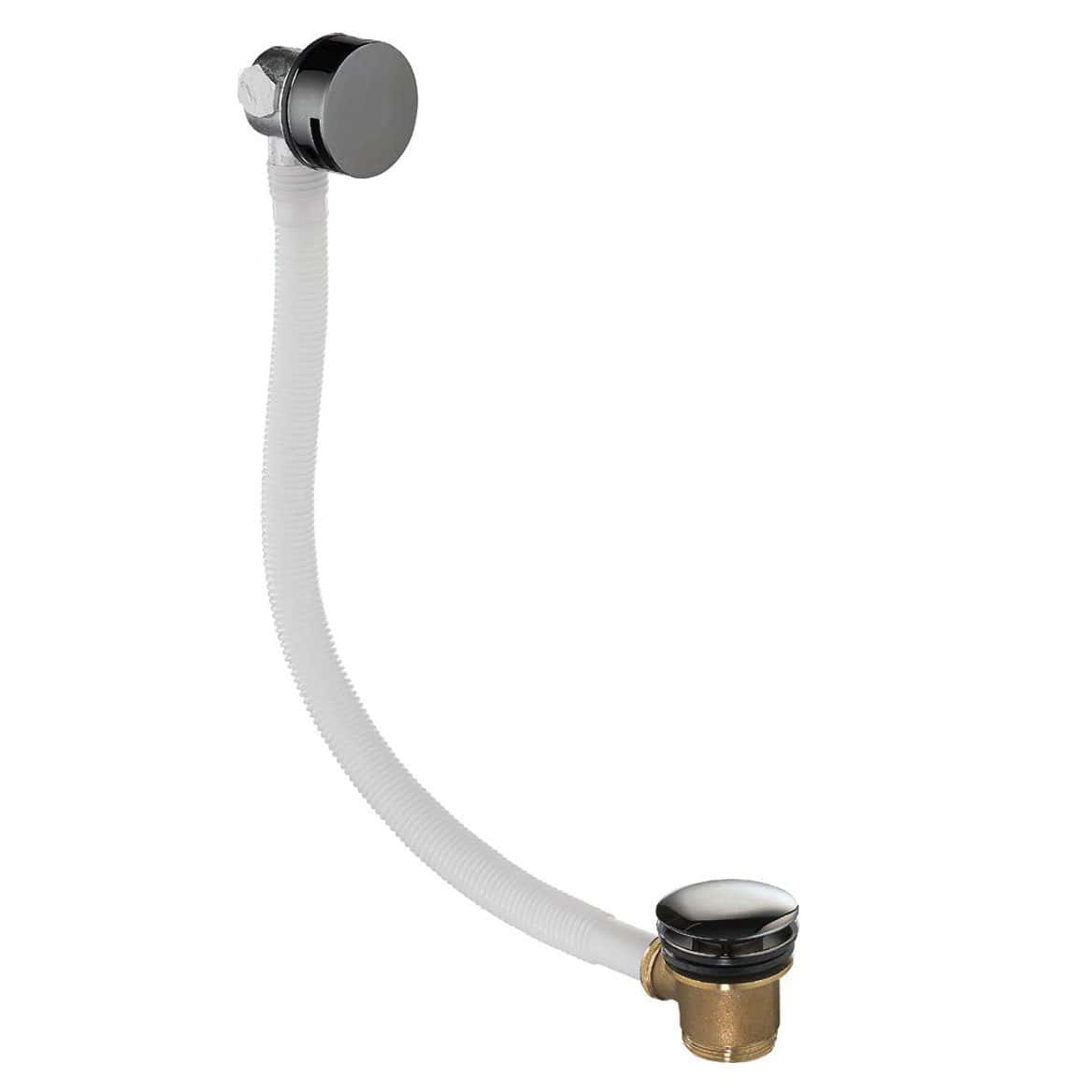 Flexible bathroom waste trap with chrome and brass finish, suitable for basin drainage. Durable and easy to install, ideal for modern bathroom plumbing solutions.