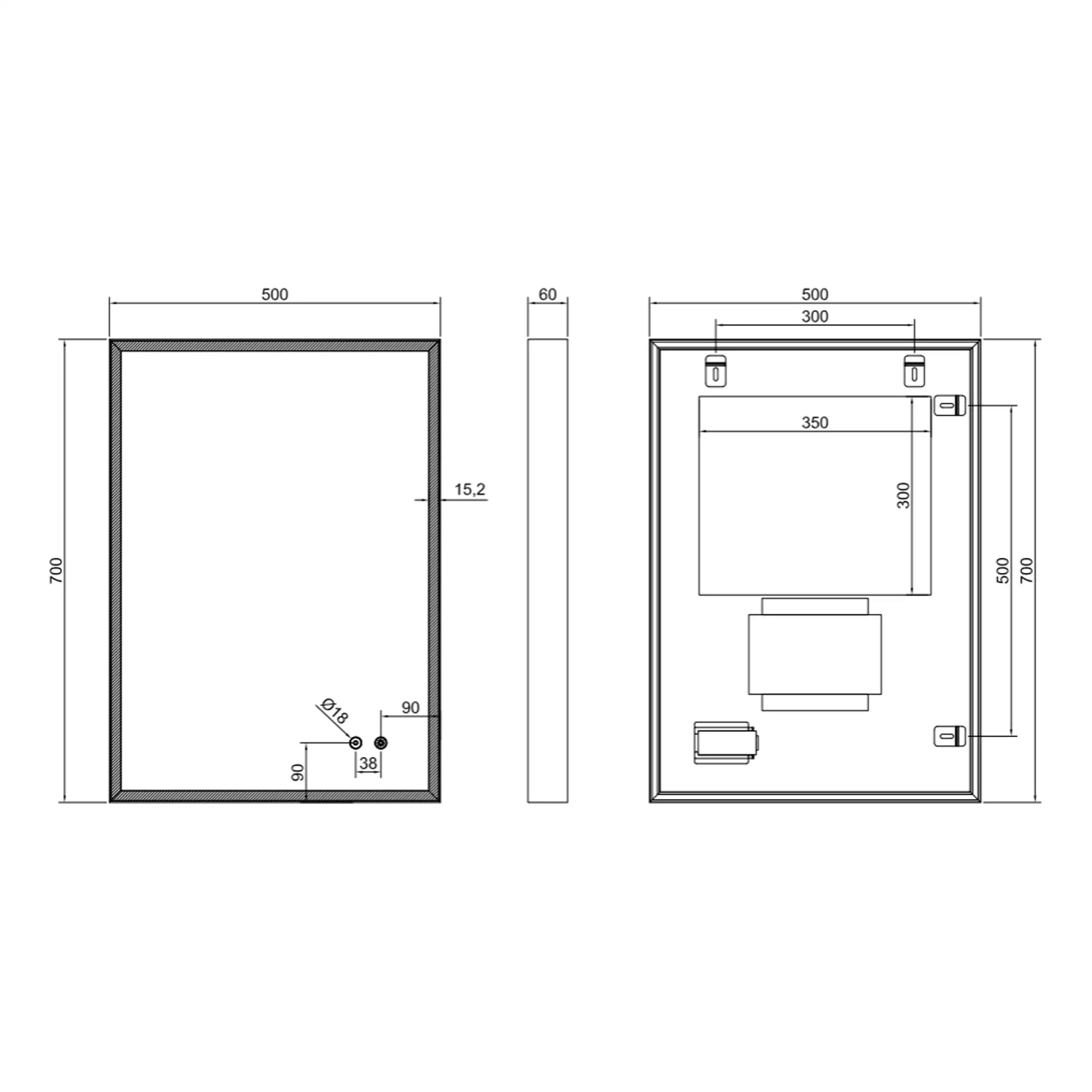 2. Dimensioned bathroom shower enclosure technical drawing with detailed measurements and installation specifications.