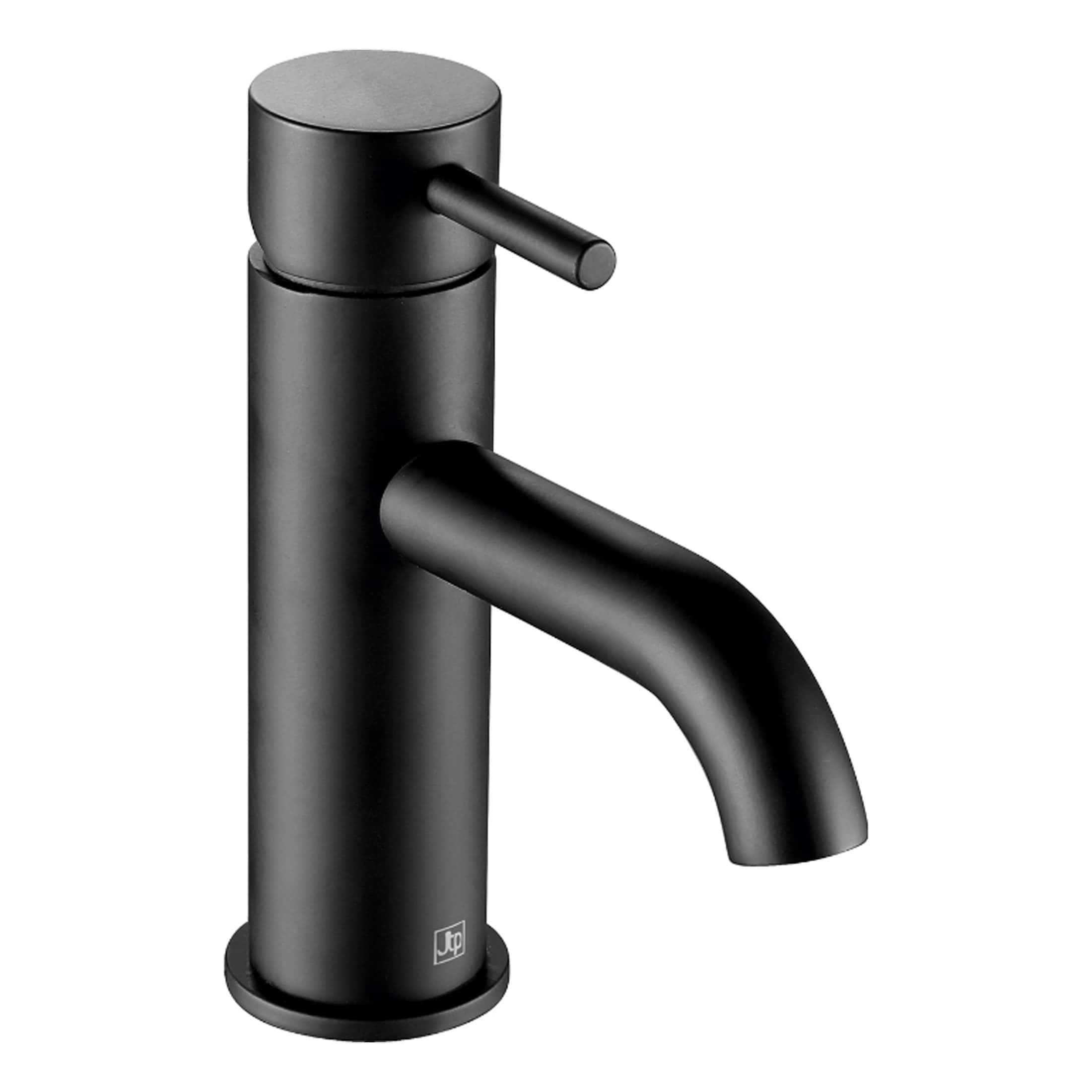Sleek black bathroom tap with modern cylindrical design, perfect for contemporary bathroom renovations and mixer tap installations.