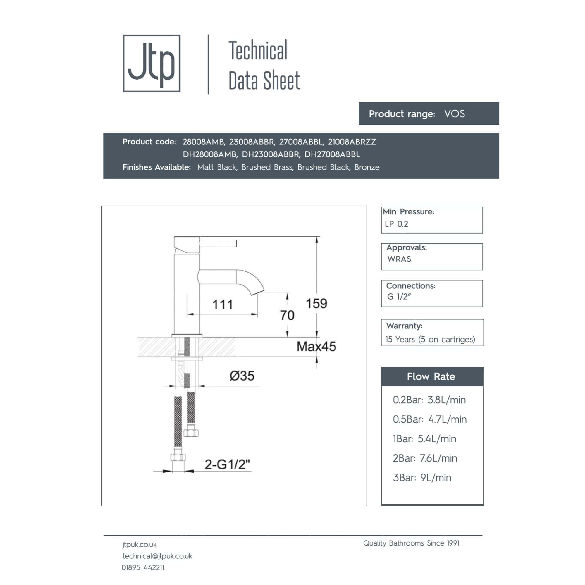 Elegant bathroom tap with modern design and precise dimensions, ideal for contemporary bathrooms. Features include water-efficient flow rates, durable finishes, and reliable G 1/2" connections for seamless installation.