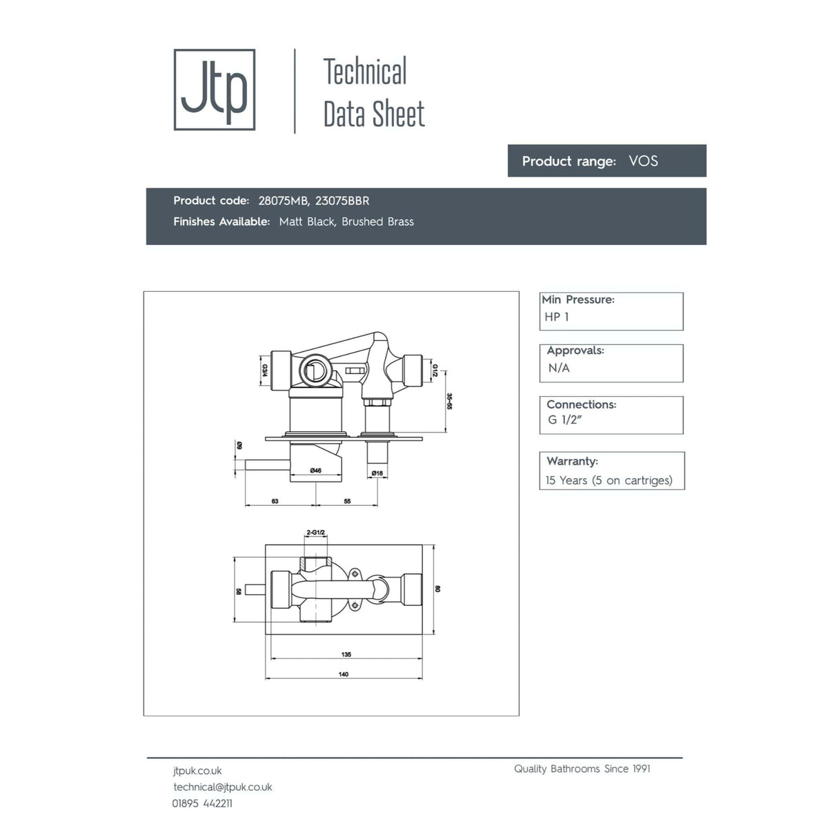 Villeroy & Boch VOS bathroom tap technical drawing with detailed measurements, sleek design, and durable finishes for modern bathroom decor. Perfect for stylish and functional bathroom upgrades.