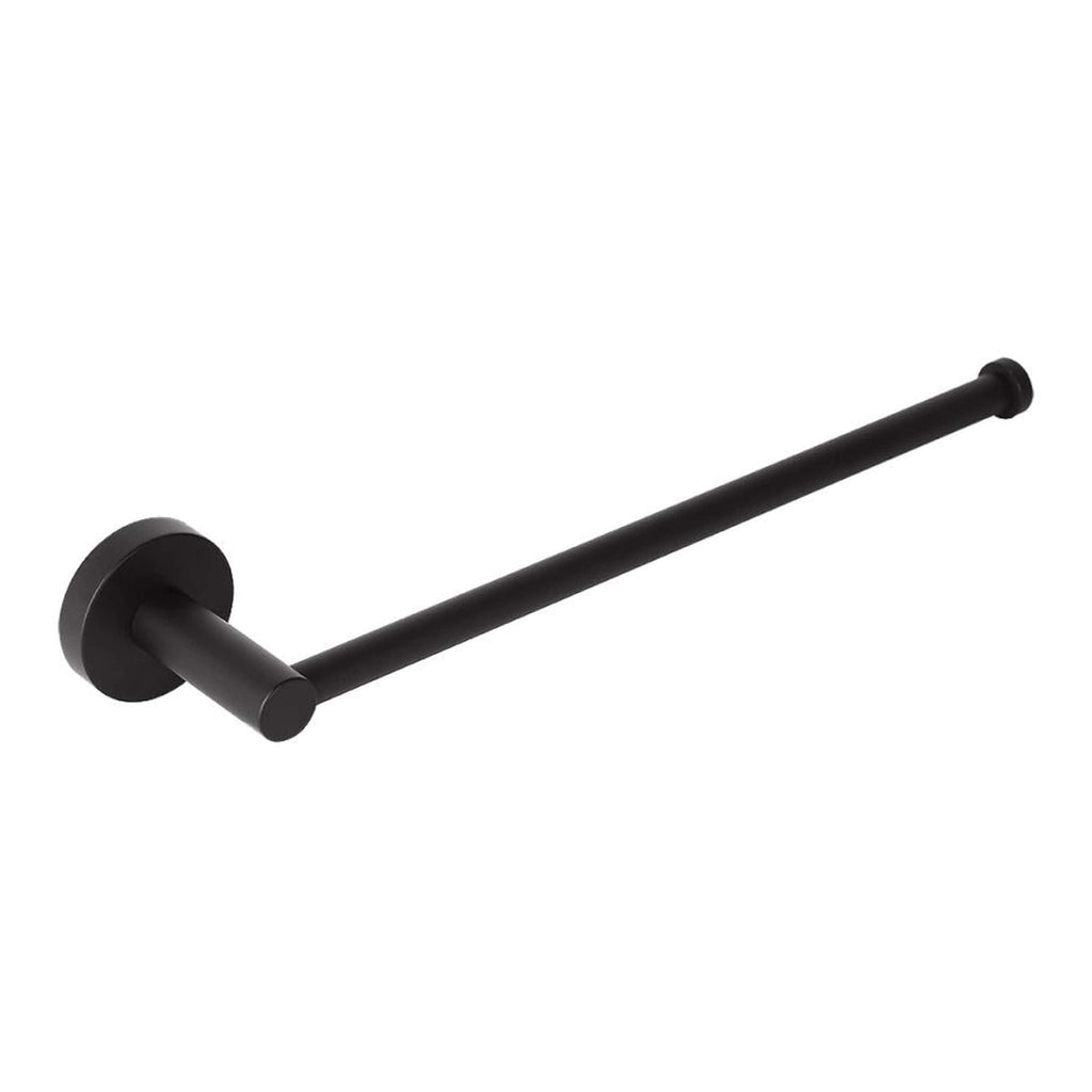 Modern black toilet paper roll holder with a sleek matte finish, ideal for contemporary bathroom decor. Durable and easy to install, perfect for organising your bathroom essentials.
