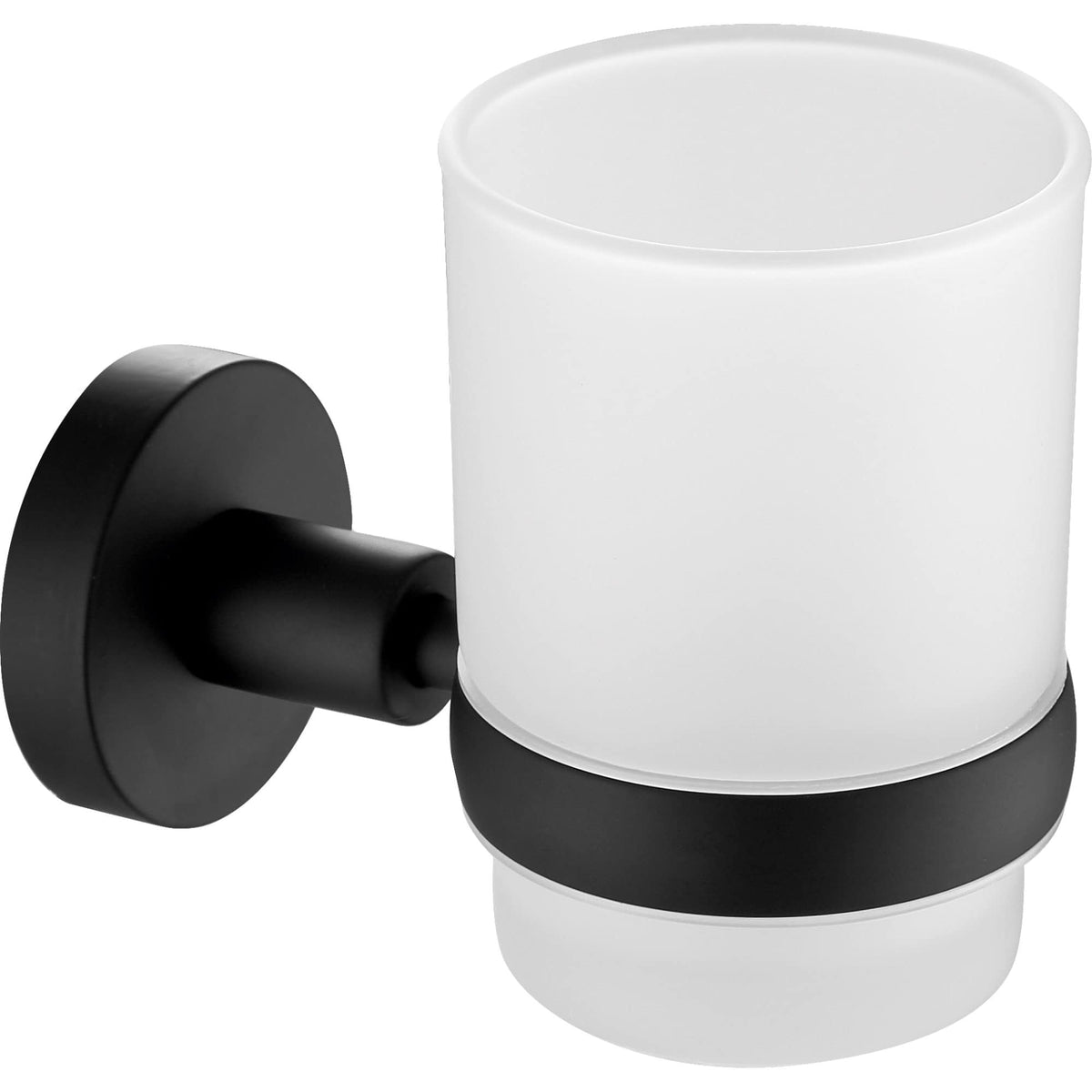 Minimalist bathroom tumbler holder in black and white for organisation and style at Bubly Bathrooms.