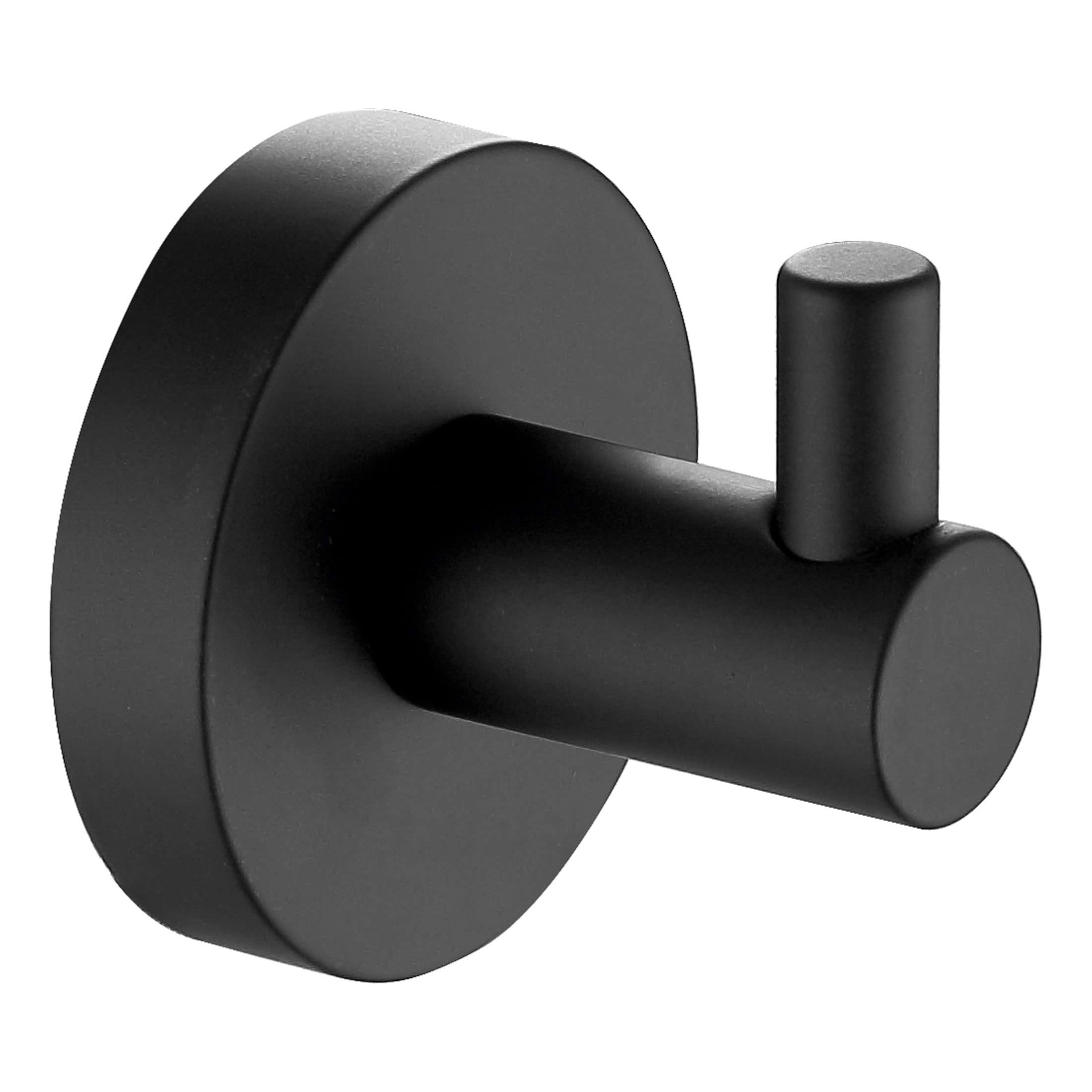 Black minimalist bathroom hook wall mount for modern bathroom storage and organisation. Durable metal design with sleek matte finish, ideal for towels or robes.