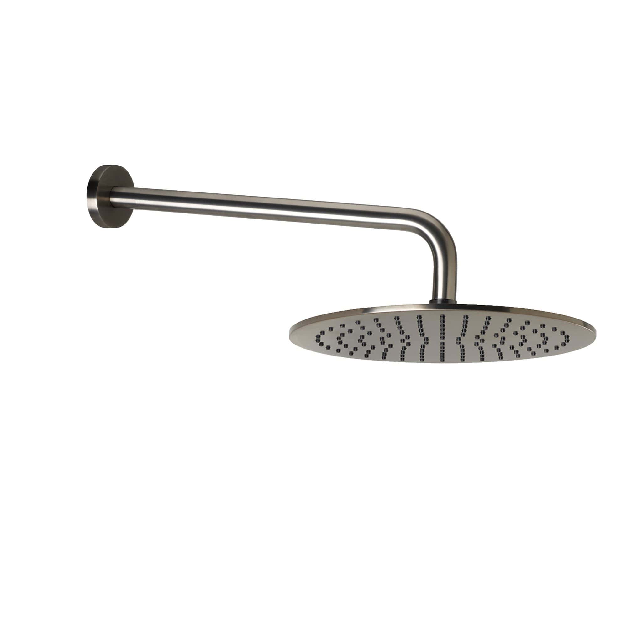 Sleek stainless steel rain shower head with modern wall-mounted design, perfect for contemporary bathrooms and luxury bathroom remodels. Durable, stylish, and easy to install.