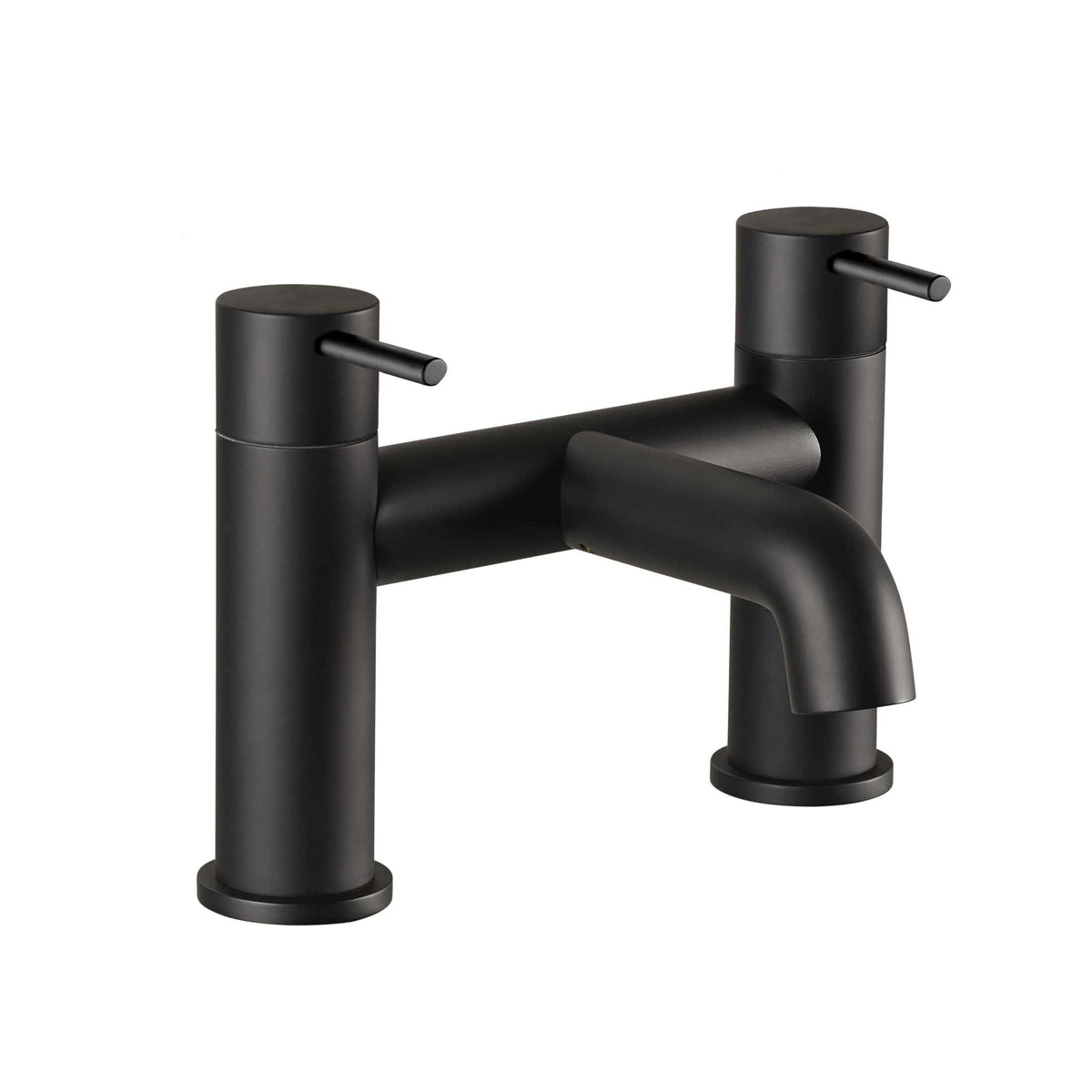 Sleek black bathroom tap with dual handles, modern design for stylish bathrooms, durable metal construction, ideal for contemporary or minimalist bathroom decor.