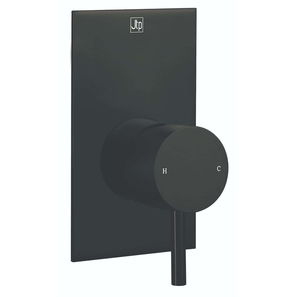 Black modern bathroom flush plate with dual flush button for efficient toilet flushing. Sleek design ideal for contemporary bathroom interiors. Durable, easy to install, and perfect for water-saving needs.