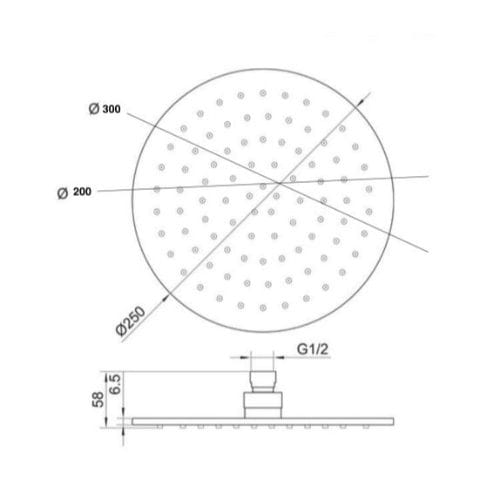 High-quality round shower head with 300mm diameter, adjustable water spray, suitable for modern bathrooms, chrome finish, and efficient water flow for a luxurious shower experience.