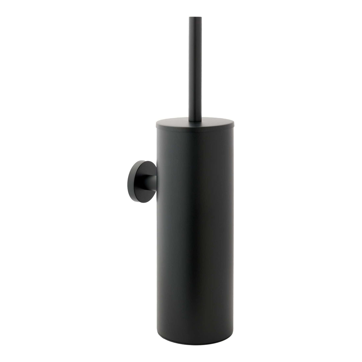 Modern black toilet brush holder with a sleek, minimalist design for contemporary bathrooms. Durable and easy to clean, ideal for maintaining hygiene and style in your bathroom space.