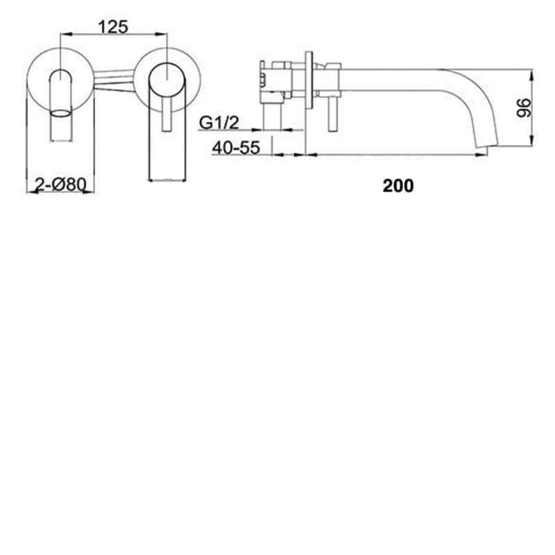 High-quality bathroom tap technical drawing, plumbing dimension details, precise measurements for installation, suitable for modern bathroom design, by Bubly Bathrooms.