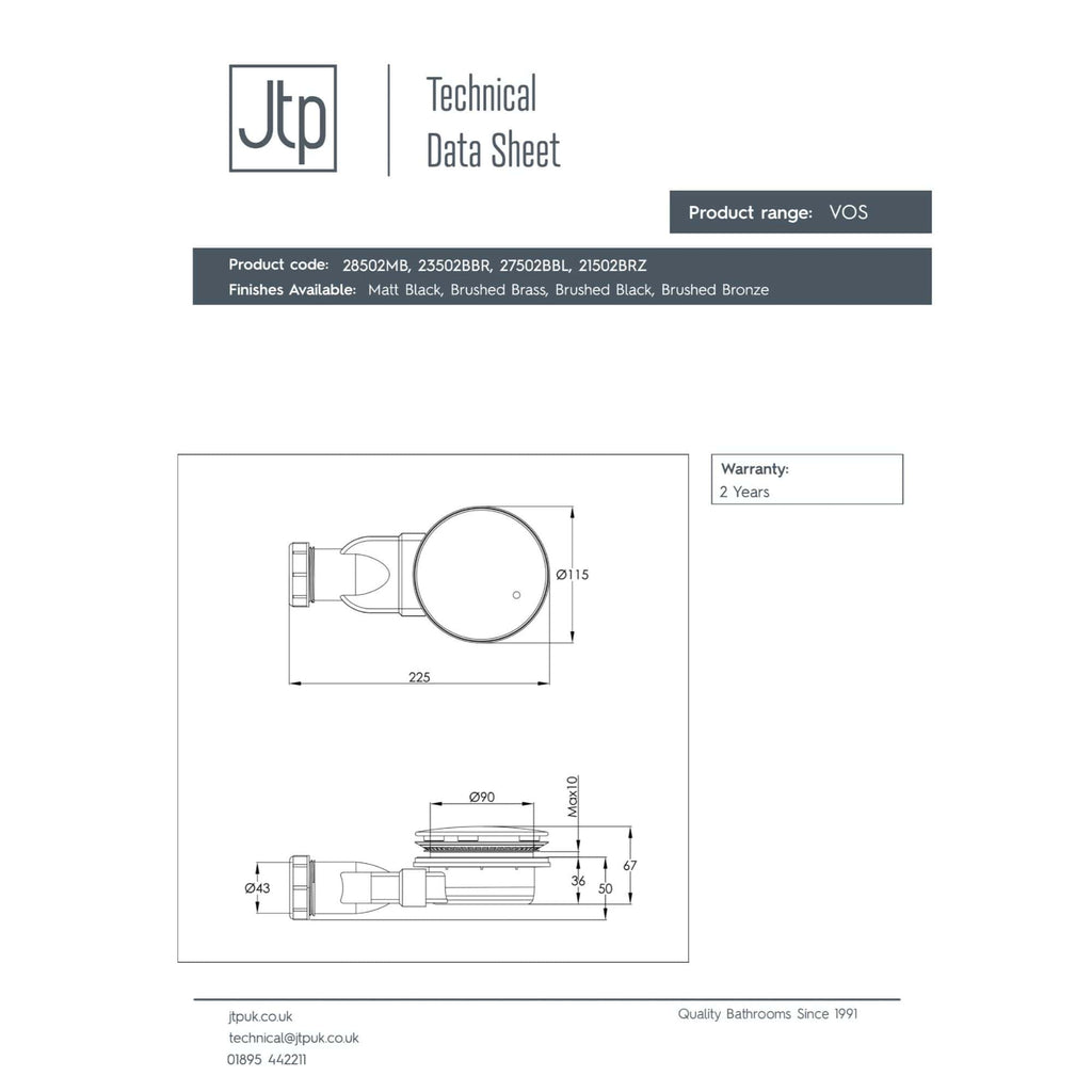 High-quality bathroom waste outlet pipe technical drawing with dimensions and specifications for plumbing installation.