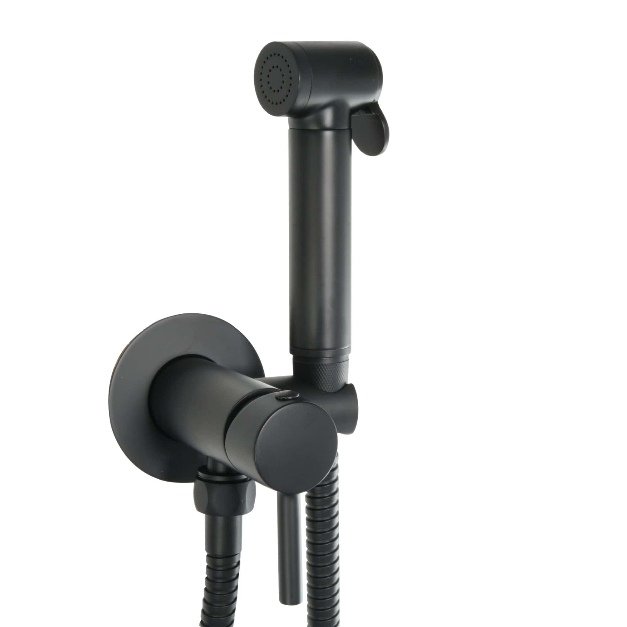 Sleek black bathroom shower head and hose set from Bubly Bathrooms, featuring modern design and adjustable functionality for a luxurious shower experience.