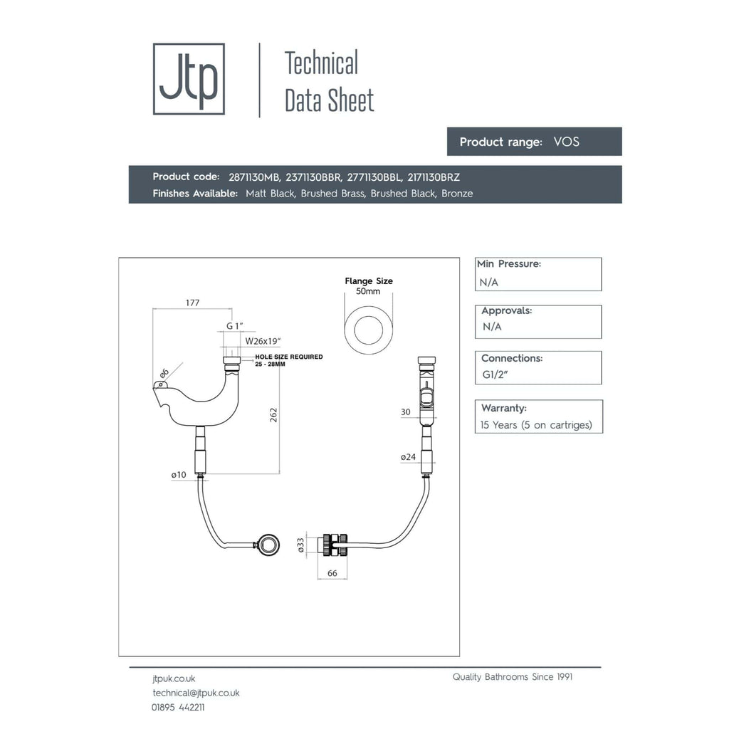 Flexible bathroom pipe and fittings for Bubly Bathrooms, shown in technical diagram with measurements and connection details. Suitable for modern bathroom installations.