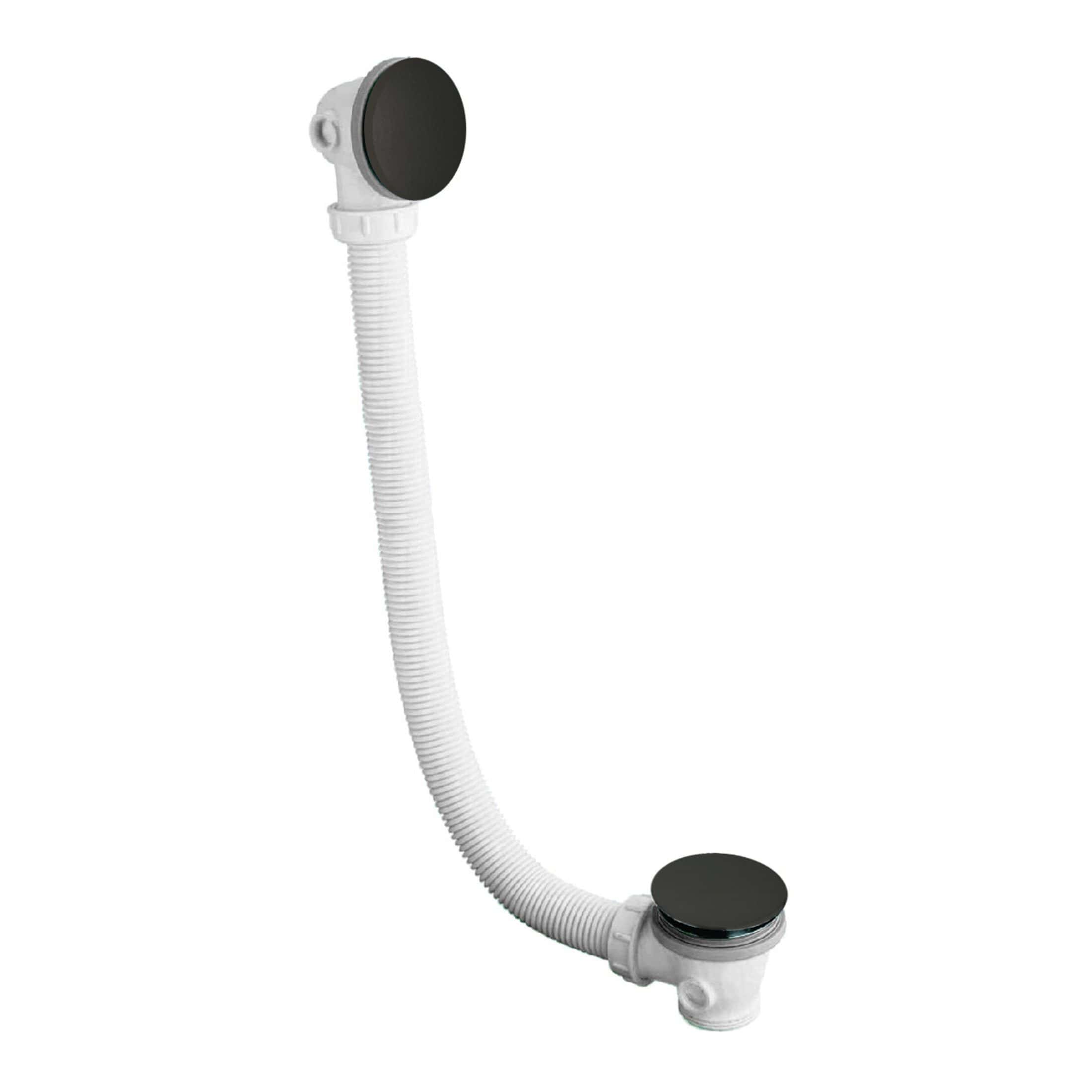 Flexible sink waste pipe with trap, suitable for bathroom installation, made from durable white plastic with black fittings, easy to install and repair.