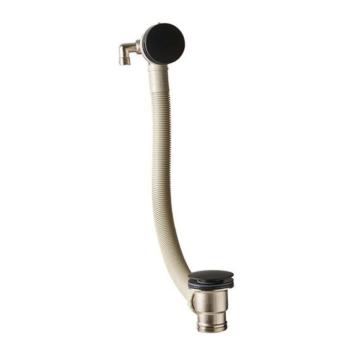 Flexible shower drain pipe with adjustable length for bathroom plumbing, compatible with Bubly Bathrooms fixtures, easy to install and corrosion-resistant.